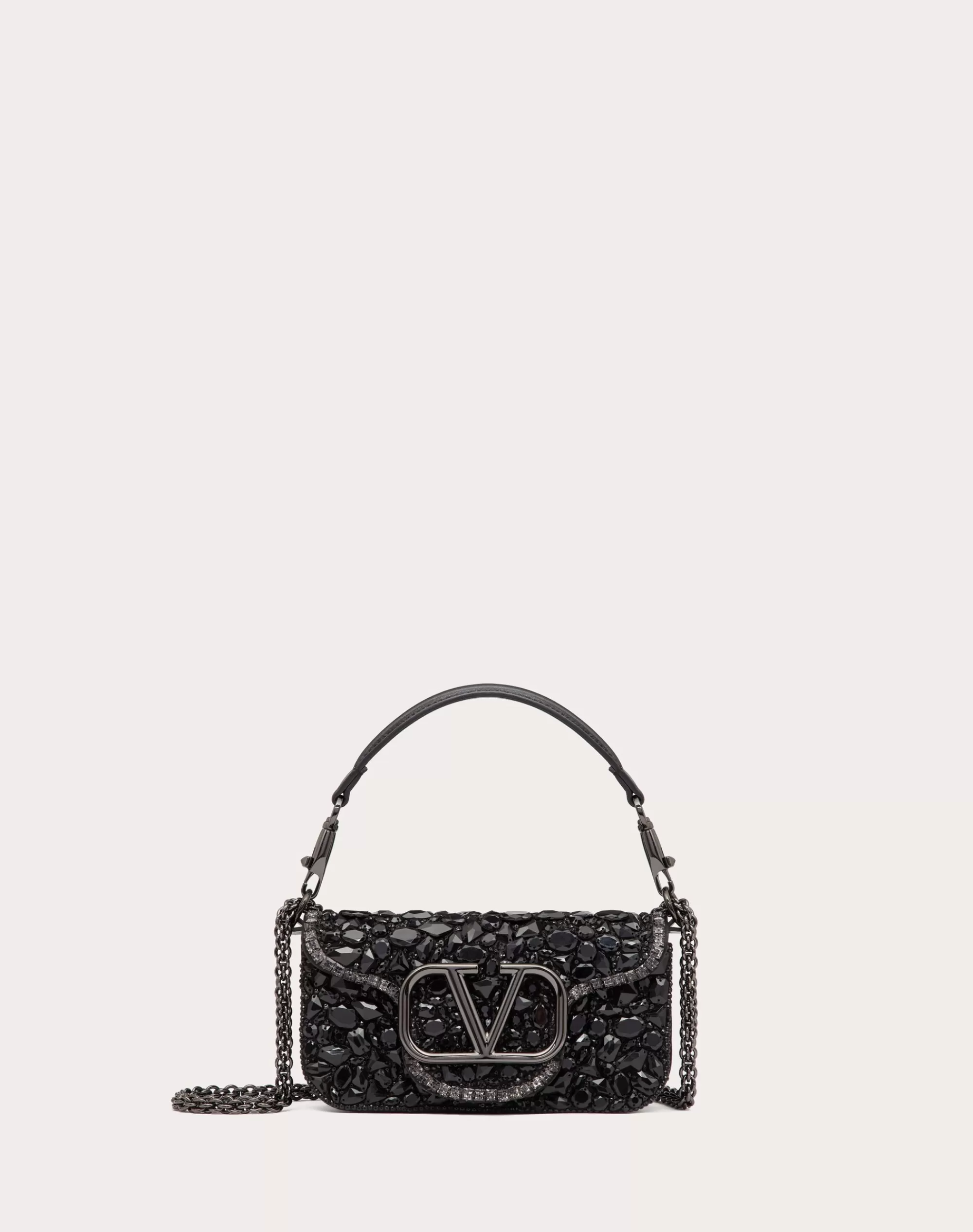 Valentino SMALL LOCÒ SHOULDER BAG WITH CRYSTALS Black Clearance