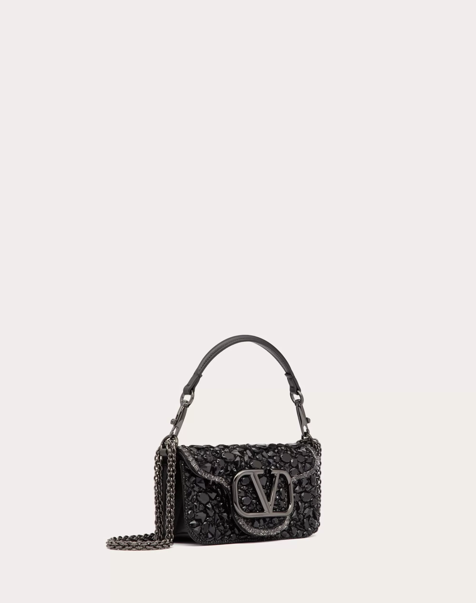 Valentino SMALL LOCÒ SHOULDER BAG WITH CRYSTALS Black Clearance