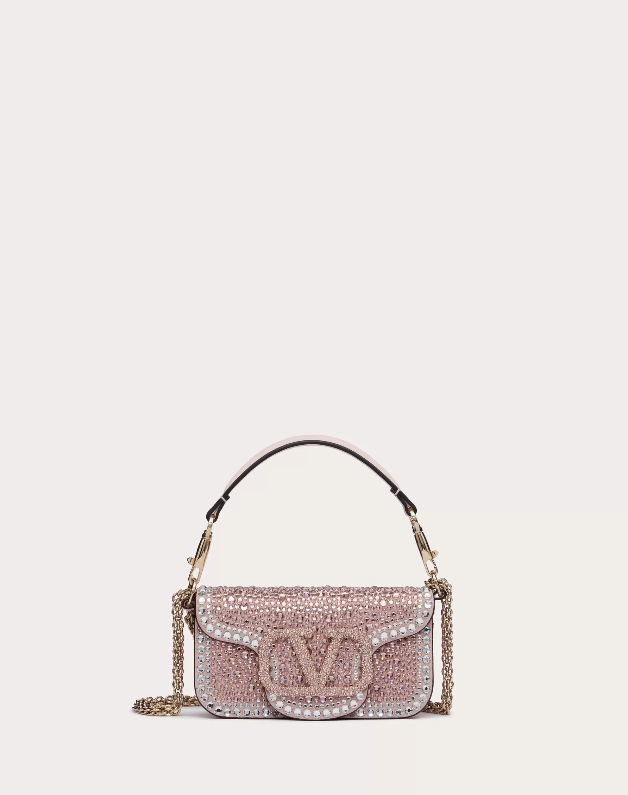 Valentino SMALL LOCÒ SHOULDER BAG WITH RHINESTONES Crystal/roseQuartz/platinum Sale