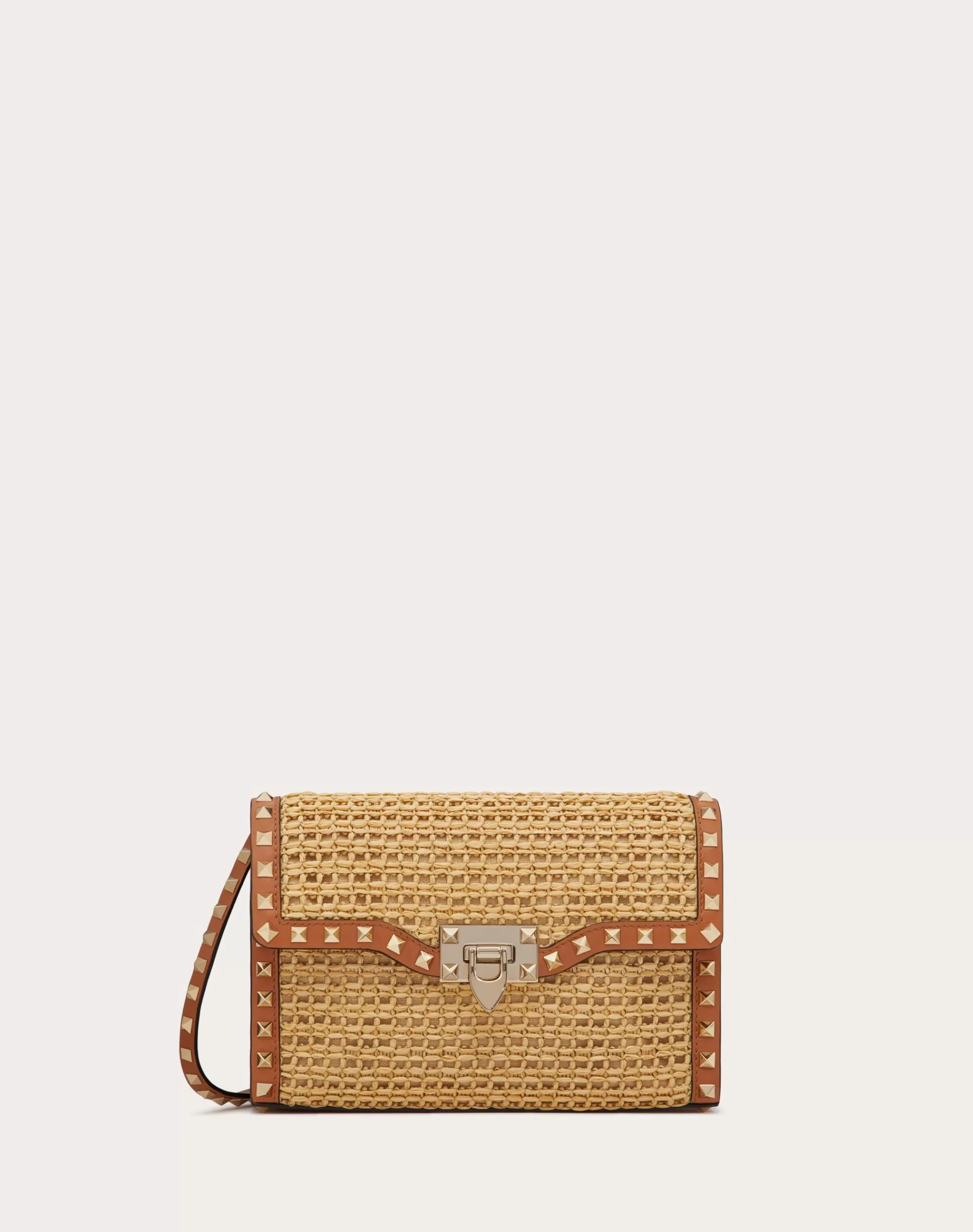 Valentino SMALL ROCKSTUD SHOULDER BAG IN WOVEN RAFFIA Natural/almond Fashion