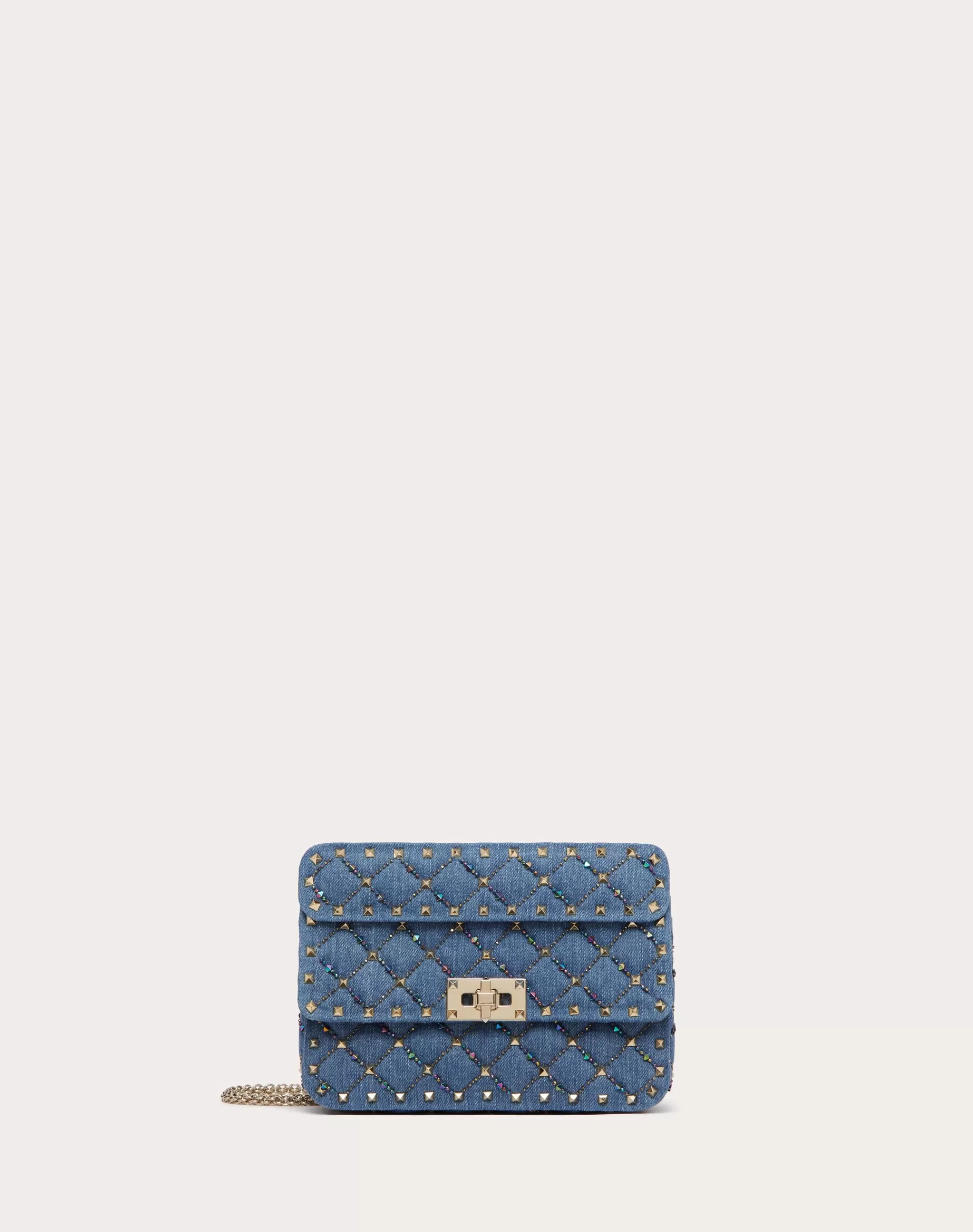 Valentino SMALL ROCKSTUD SPIKE EMBROIDERED BAG Denim Cheap