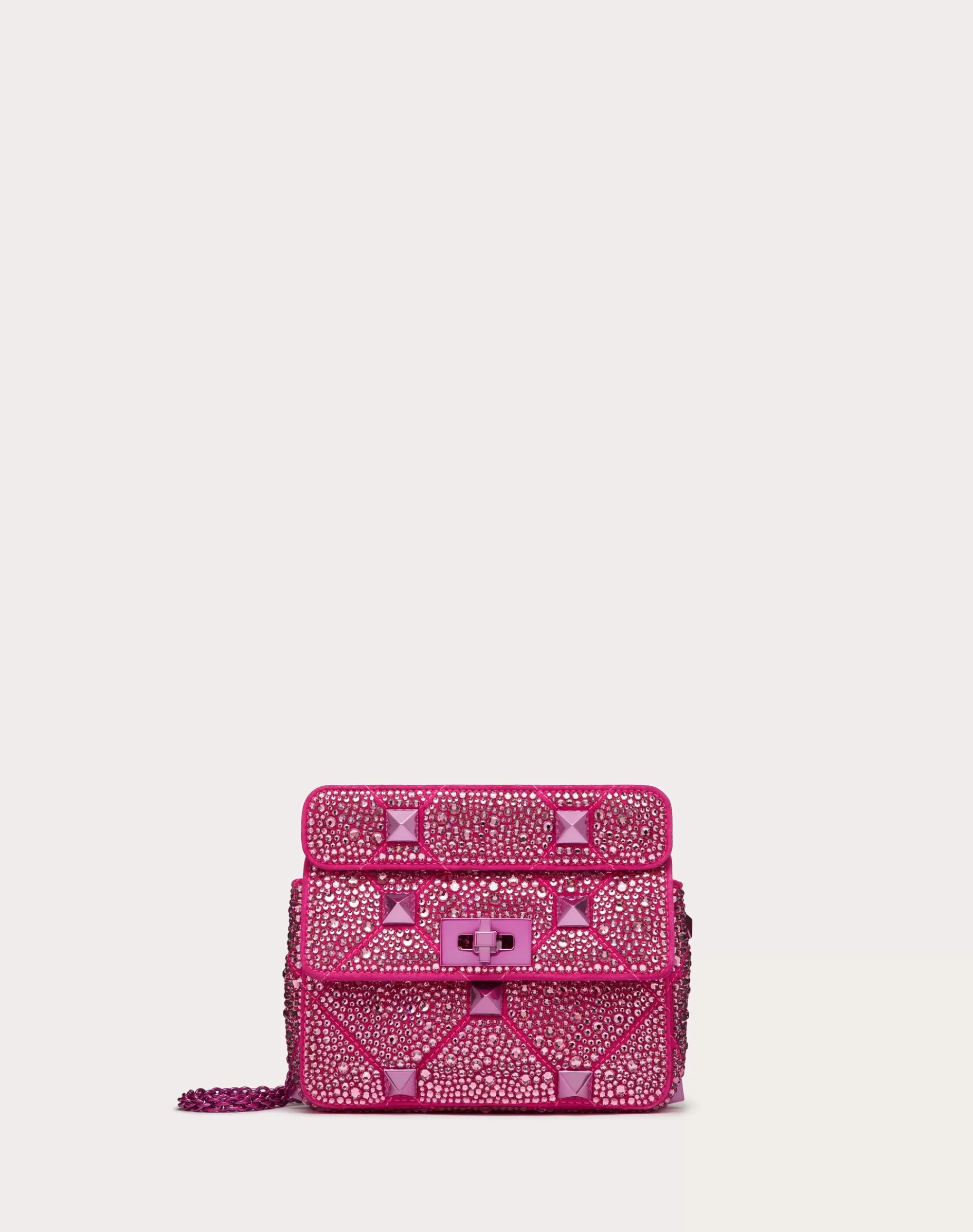 Valentino SMALL ROMAN STUD THE SHOULDER BAG CHAIN WITH SPARKLING EMBROIDERY PinkPp Flash Sale