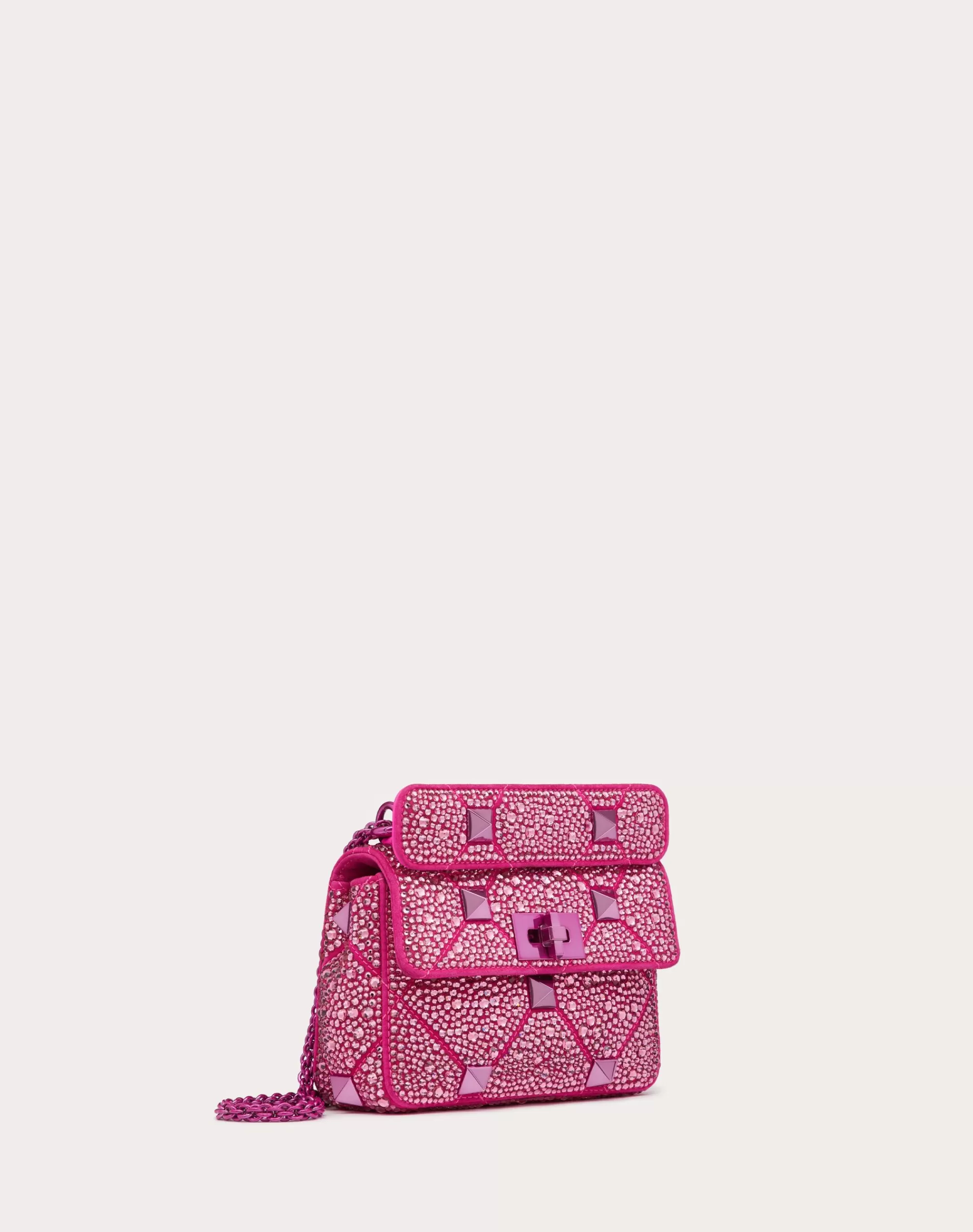 Valentino SMALL ROMAN STUD THE SHOULDER BAG CHAIN WITH SPARKLING EMBROIDERY PinkPp Flash Sale