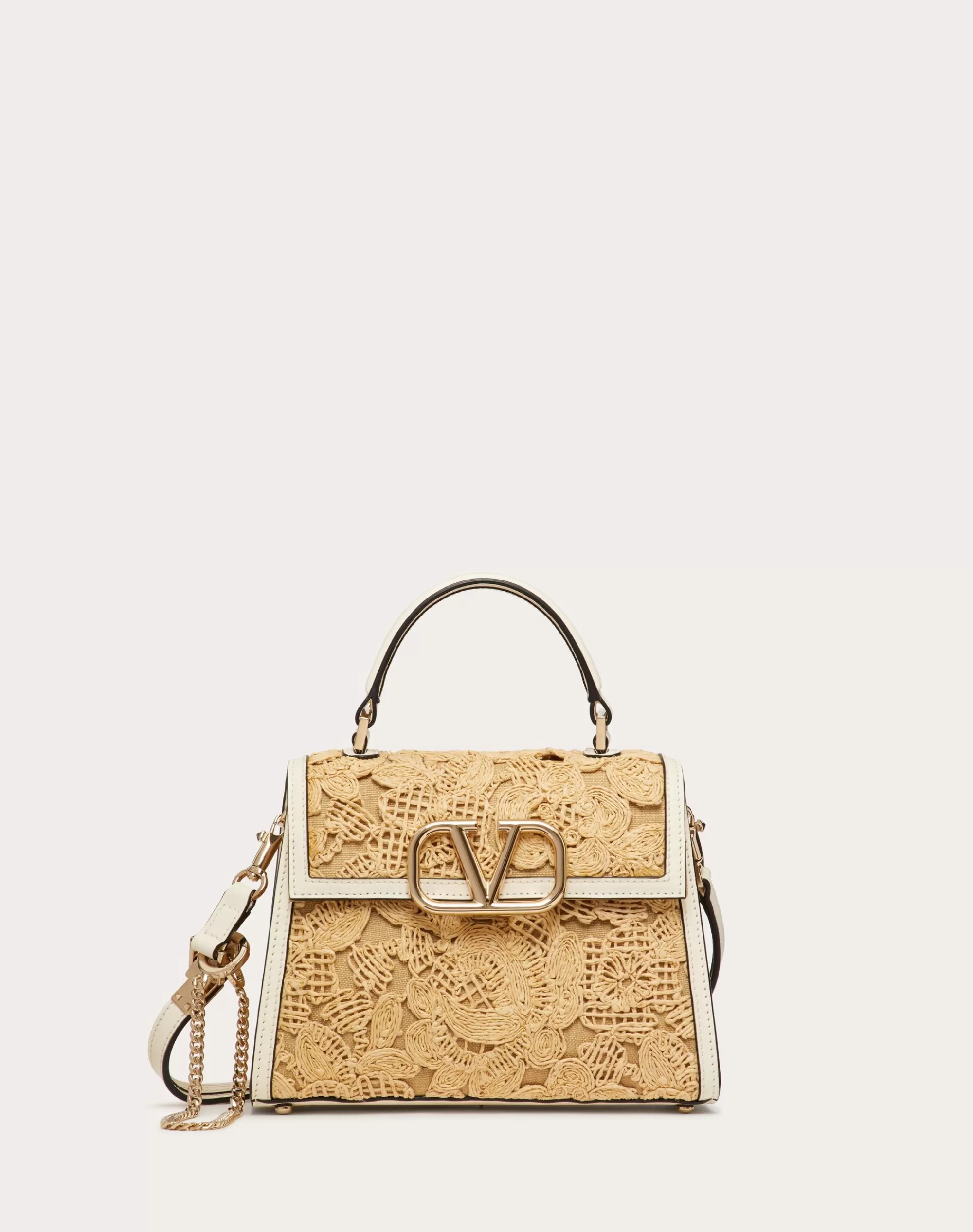 Valentino SMALL VSLING HANDBAG IN LACE-EFFECT RAFFIA Natural/ivory Best Sale