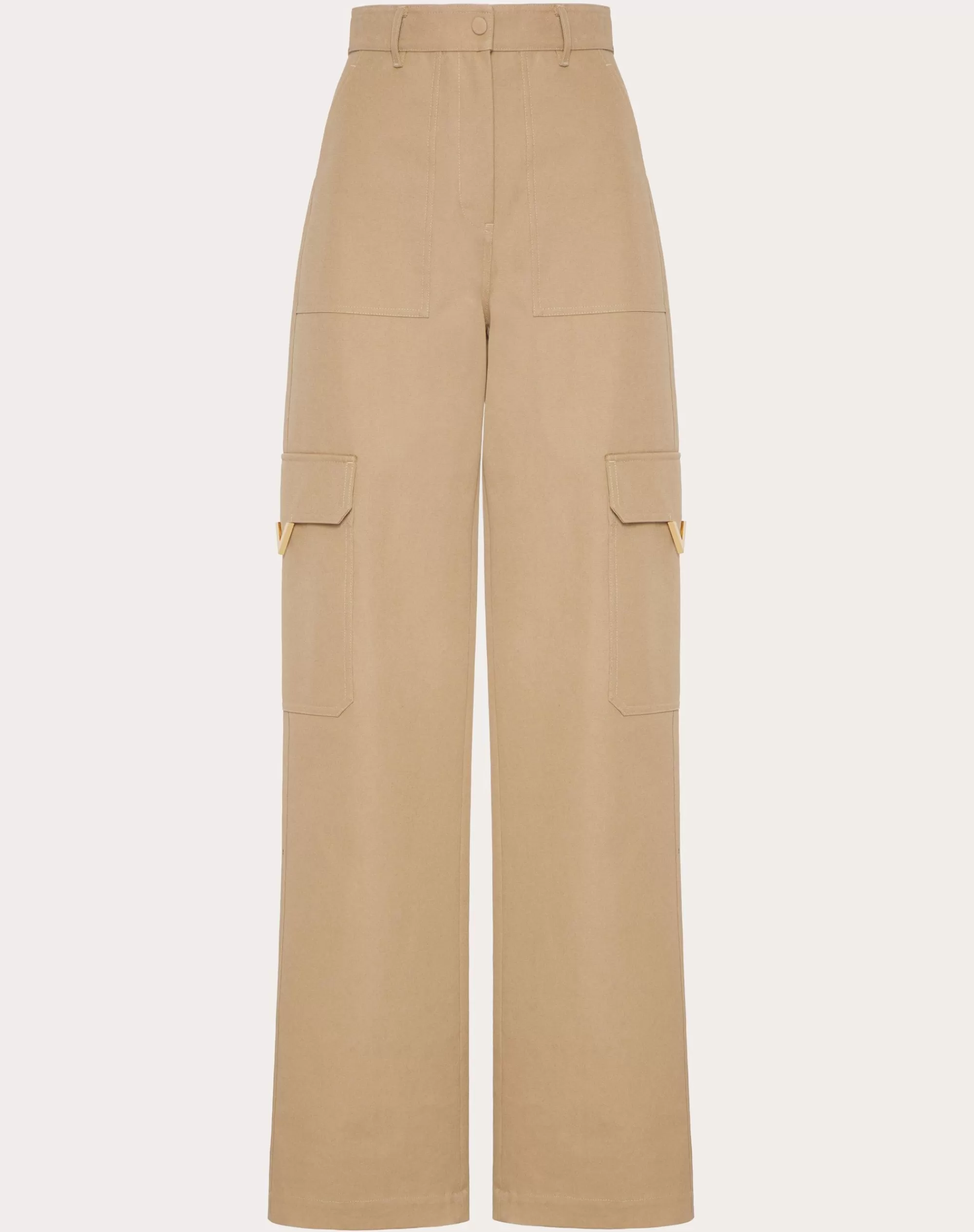 Valentino STRETCH COTTON CANVAS CARGO PANTS Beige New