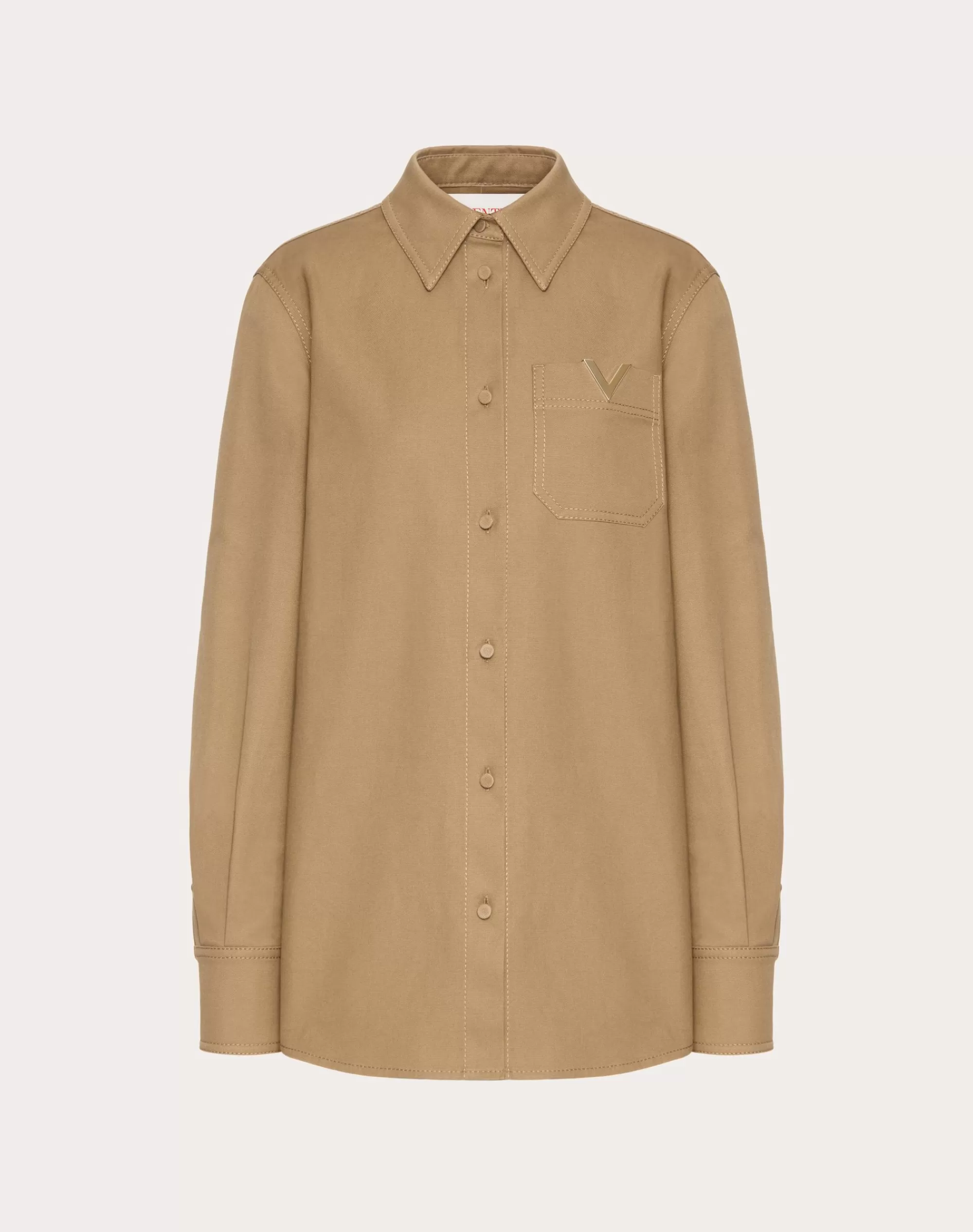 Valentino STRETCH COTTON CANVAS OVERSHIRT Beige Outlet