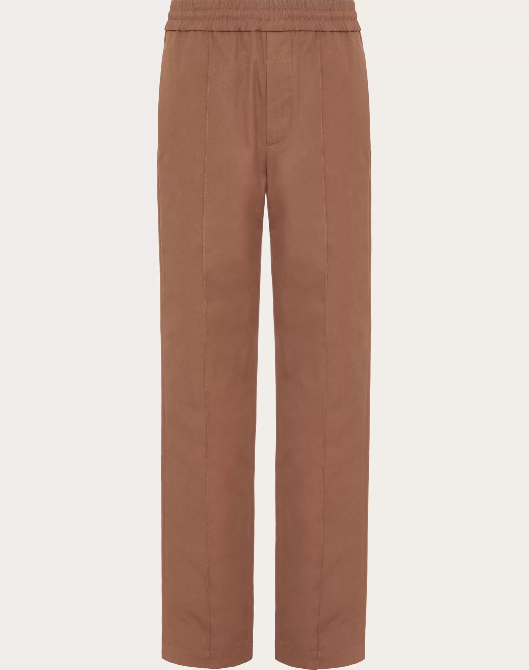 Valentino STRETCH COTTON CANVAS PANTS WITH RUBBERIZED V DETAIL Clay Outlet