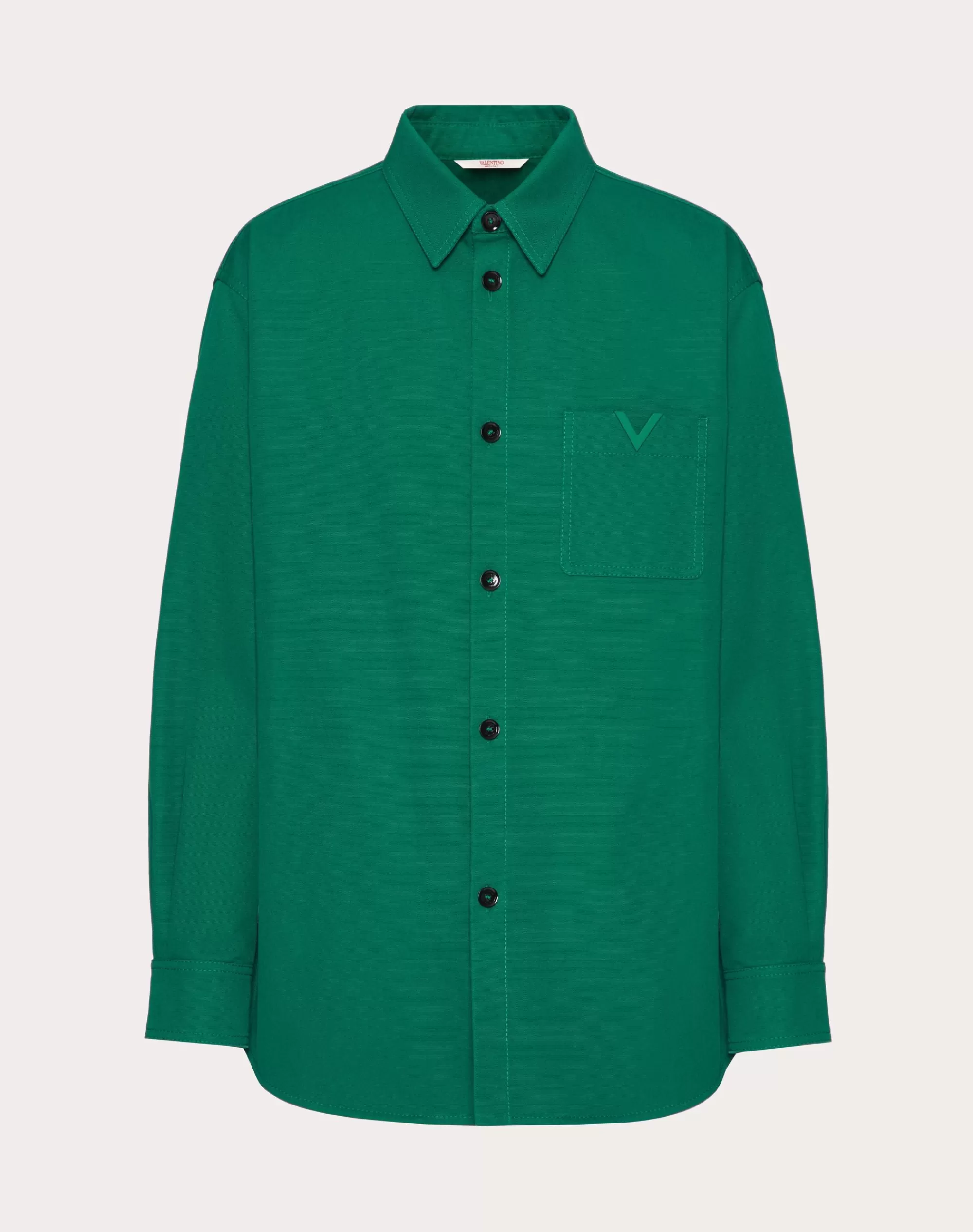 Valentino STRETCH COTTON CANVAS SHIRT JACKET WITH RUBBERIZED V DETAIL Clearance