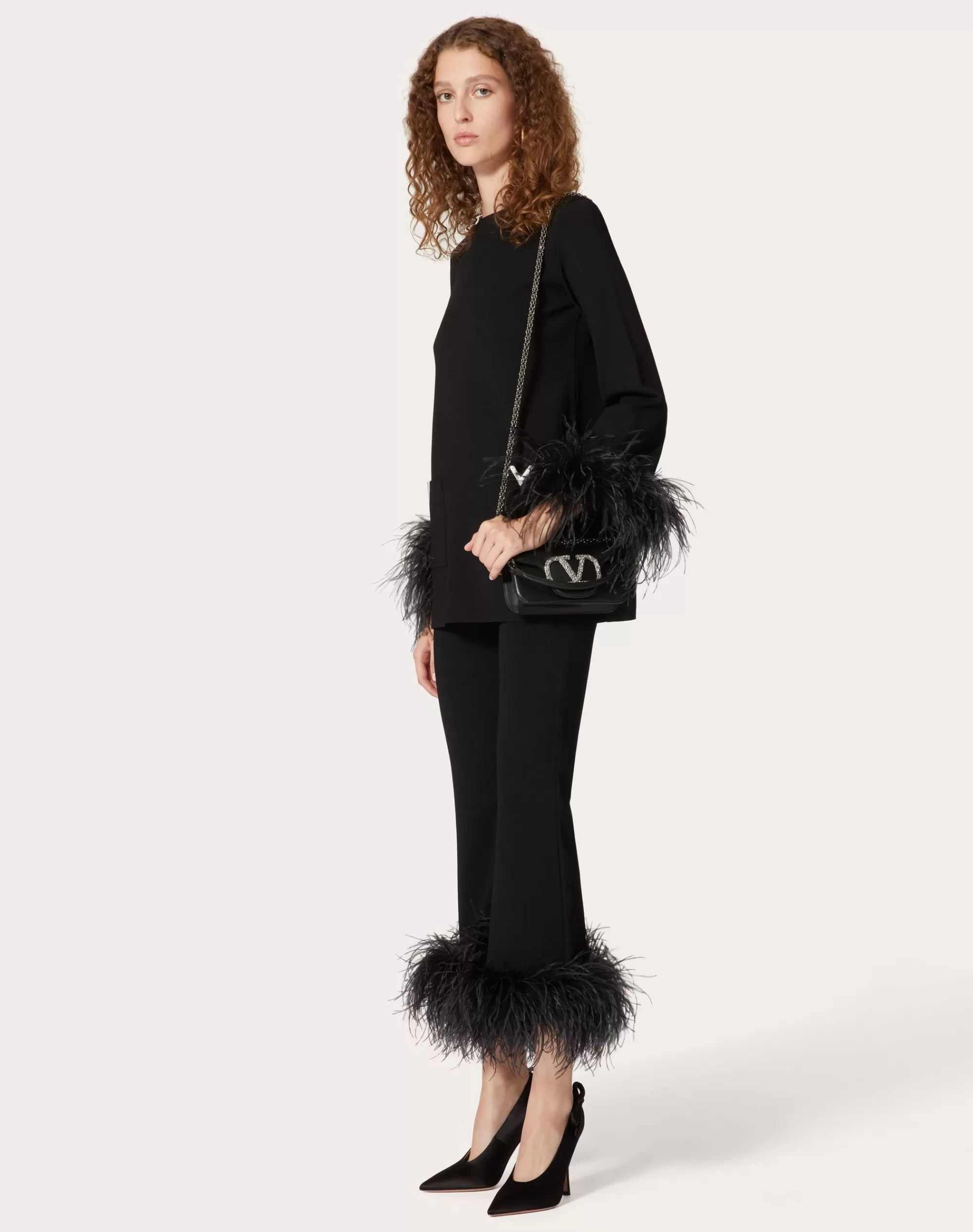 Valentino STRETCHED VISCOSE JUMPER WITH FEATHERS Black Cheap