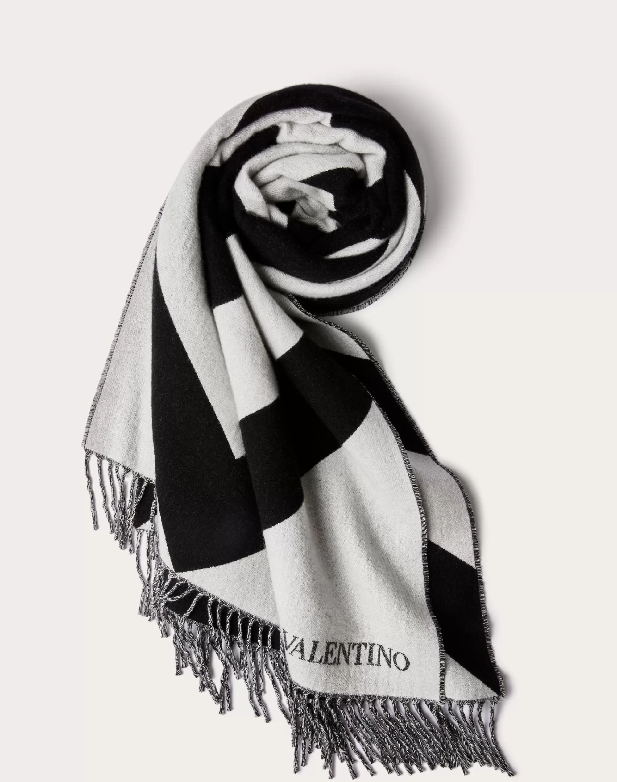 Valentino STRHYPE WOOL AND CASHMERE STOLE WITH STRHYPE JACQUARD WORK Ivory/black Fashion