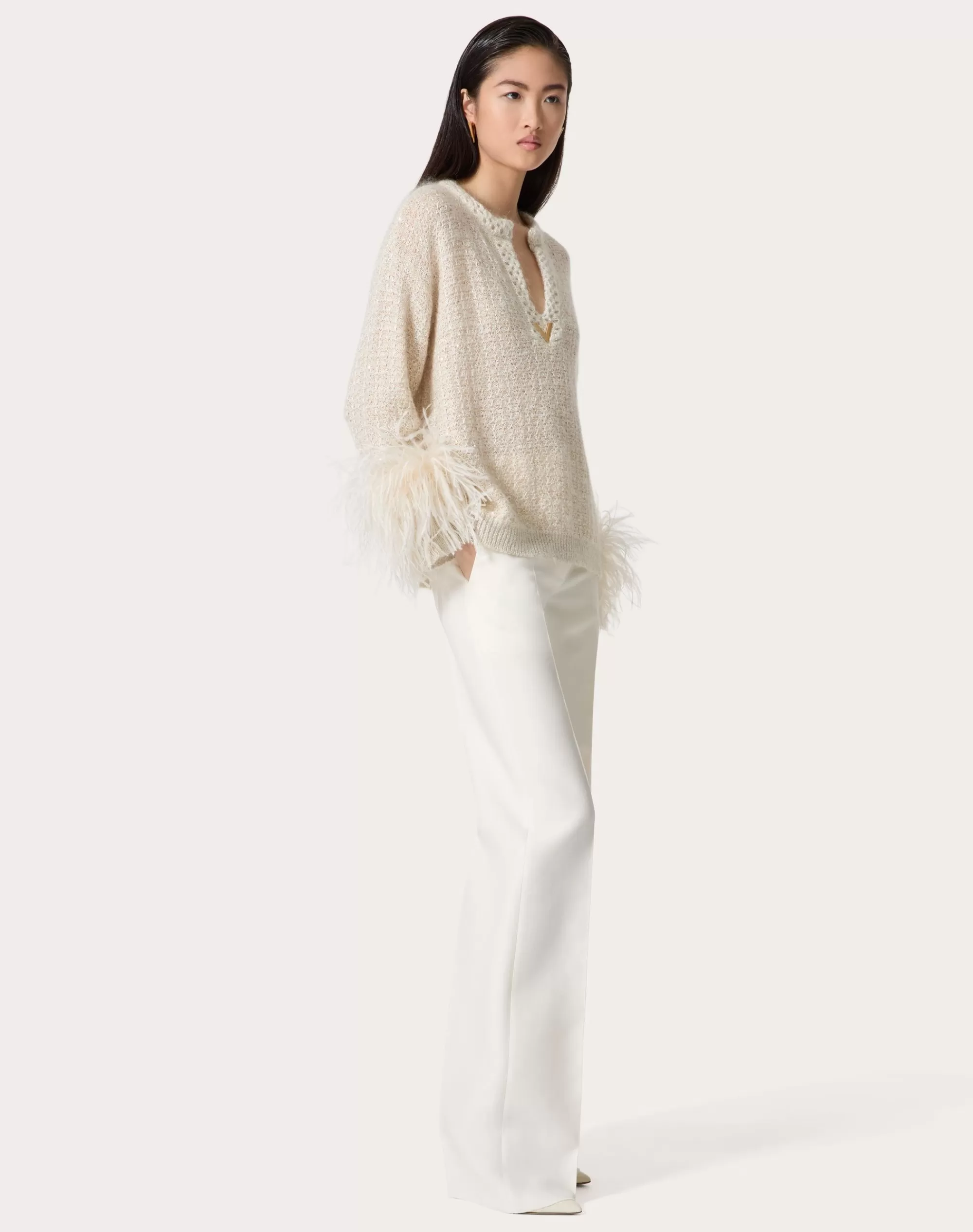 Valentino SWEATER IN LUREX MOHAIR AND SEQUIN THREAD Ivory Cheap