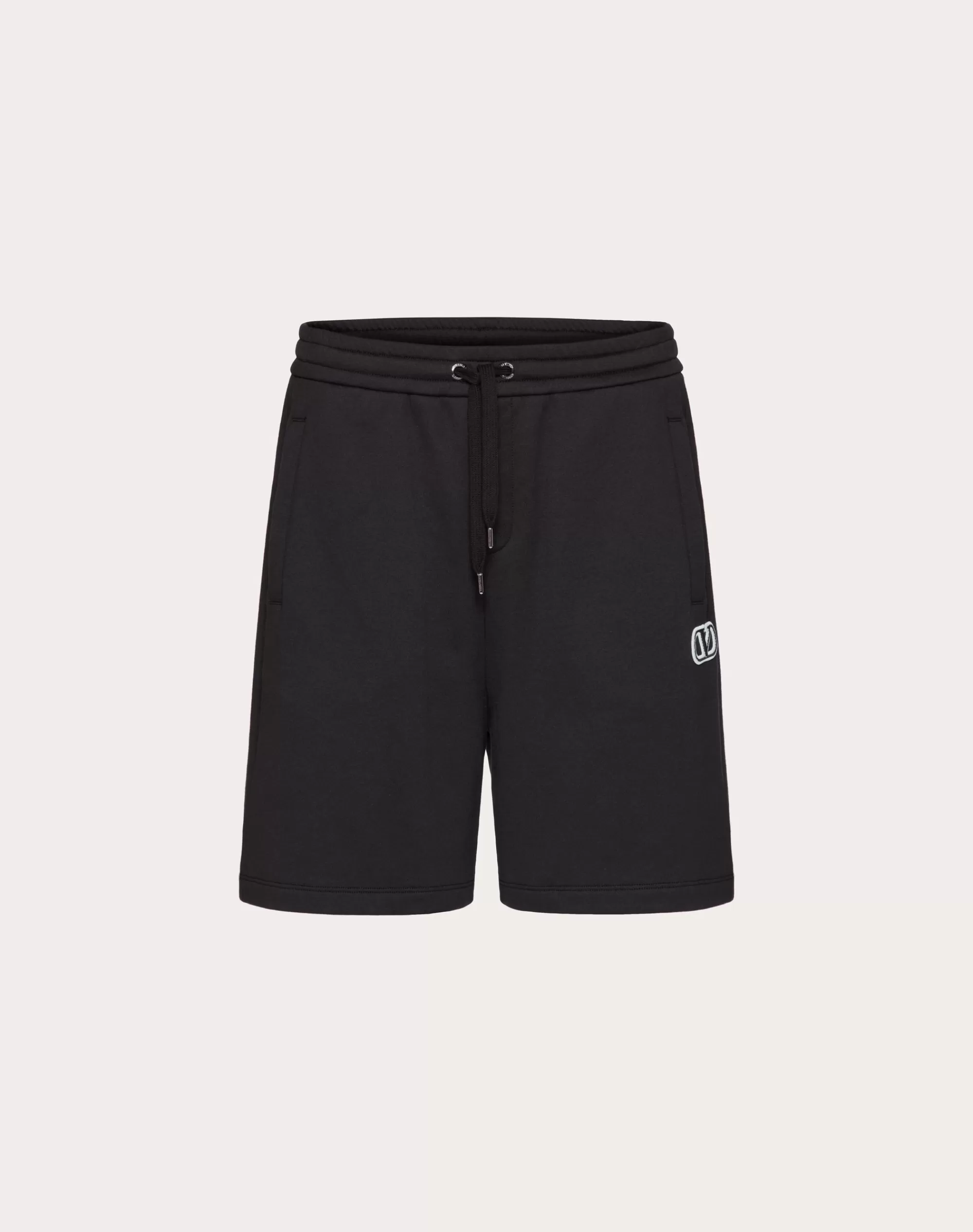 Valentino TECHNICAL COTTON BERMUDA SHORTS WITH VLOGO SIGNATURE PATCH Black Cheap