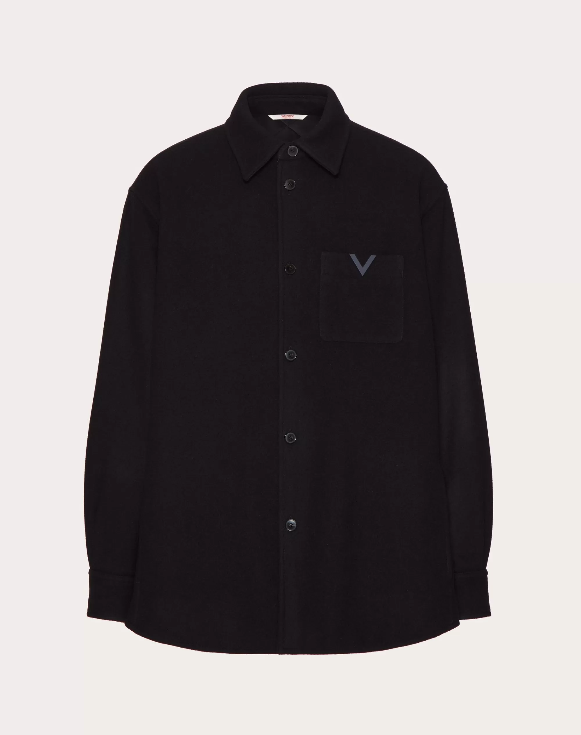 Valentino TECHNICAL WOOL CLOTH SHIRT JACKET WITH RUBBERIZED V DETAIL Navy Store