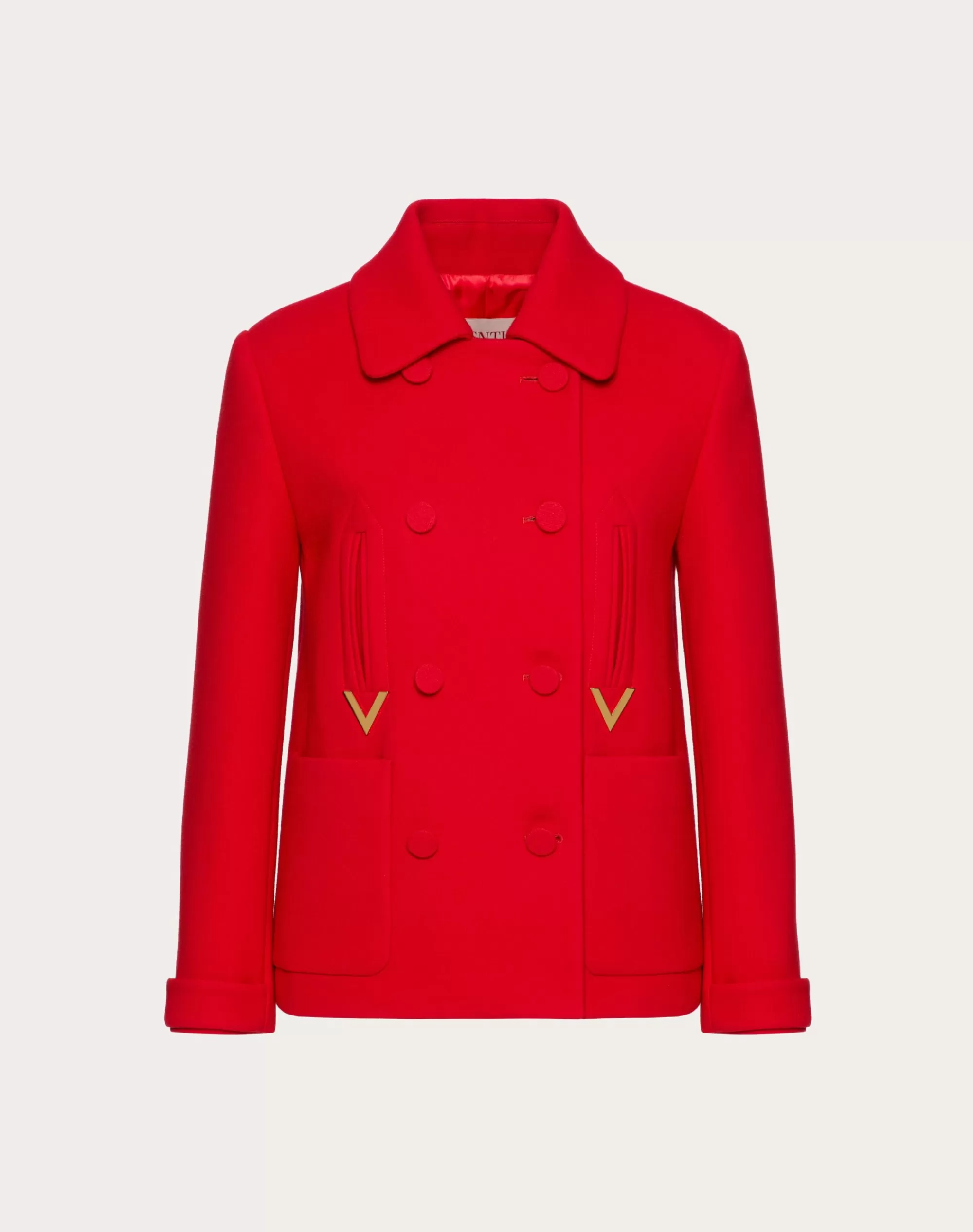 Valentino TEXTURE DOUBLE CREPE PEACOAT Red Fashion