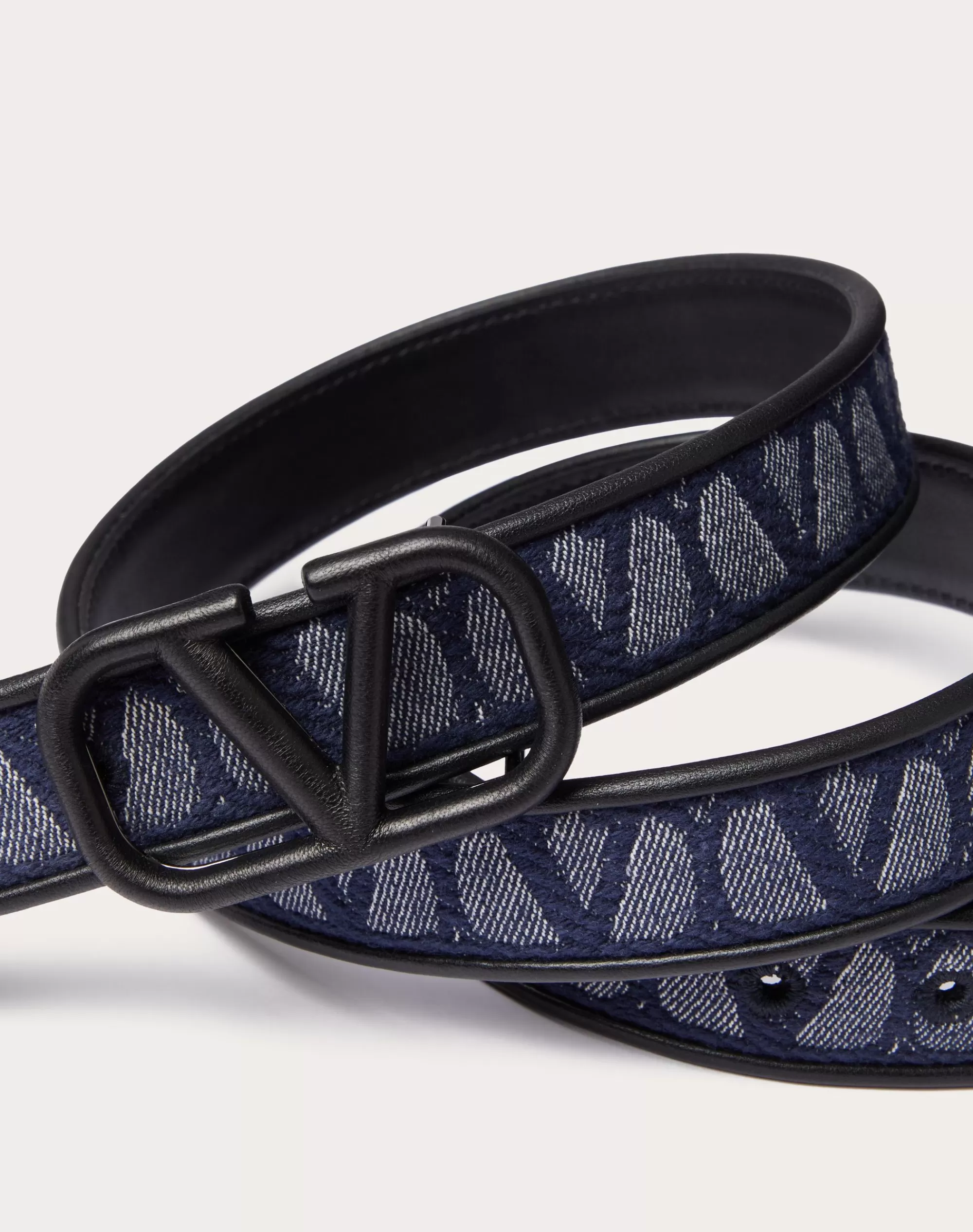 Valentino TOILE ICONOGRAPHE BELT IN JACQUARD FABRIC WITH LEATHER DETAILS Denim/black Discount