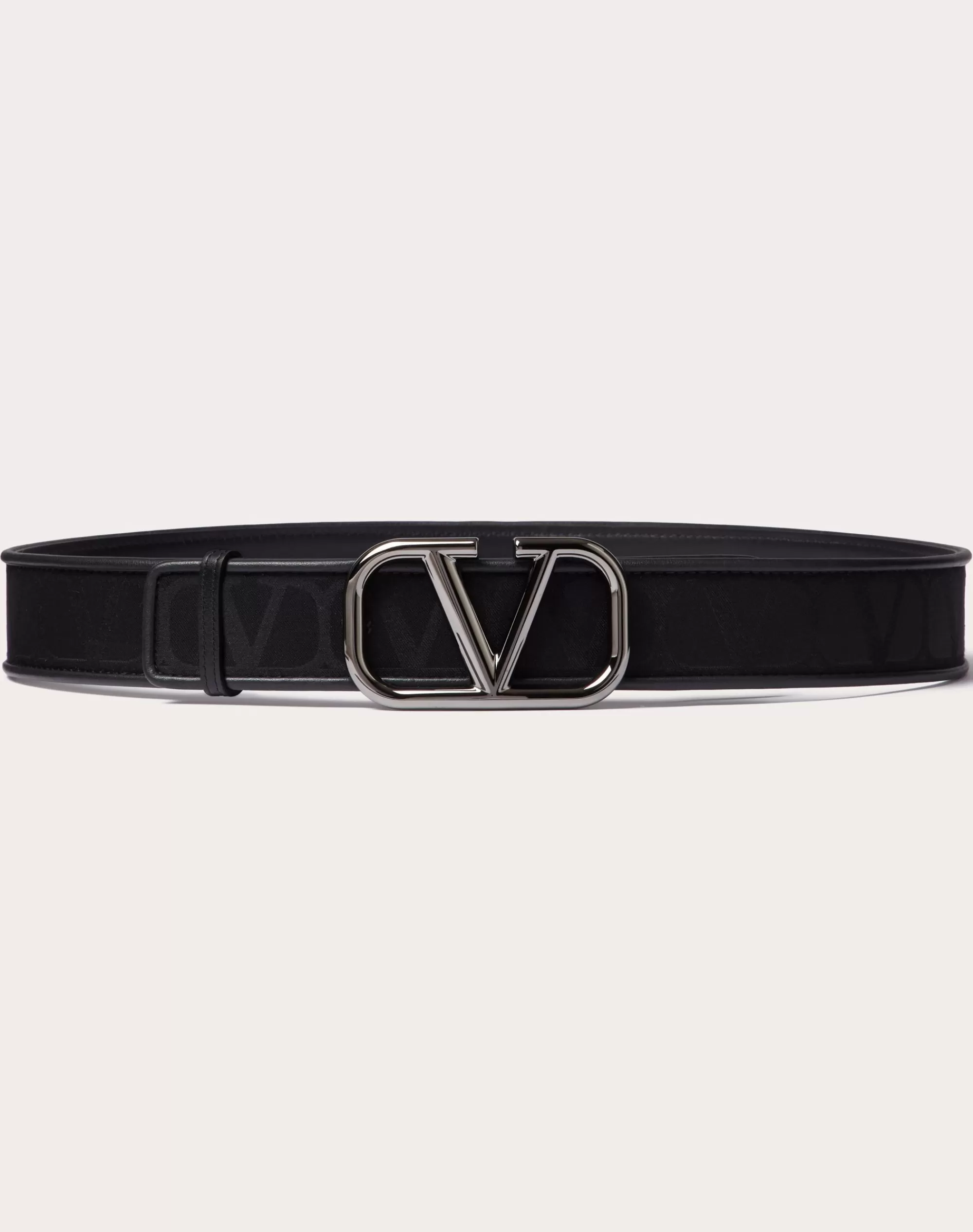 Valentino TOILE ICONOGRAPHE BELT IN TECHNICAL FABRIC WITH LEATHER DETAILS Black Best Sale