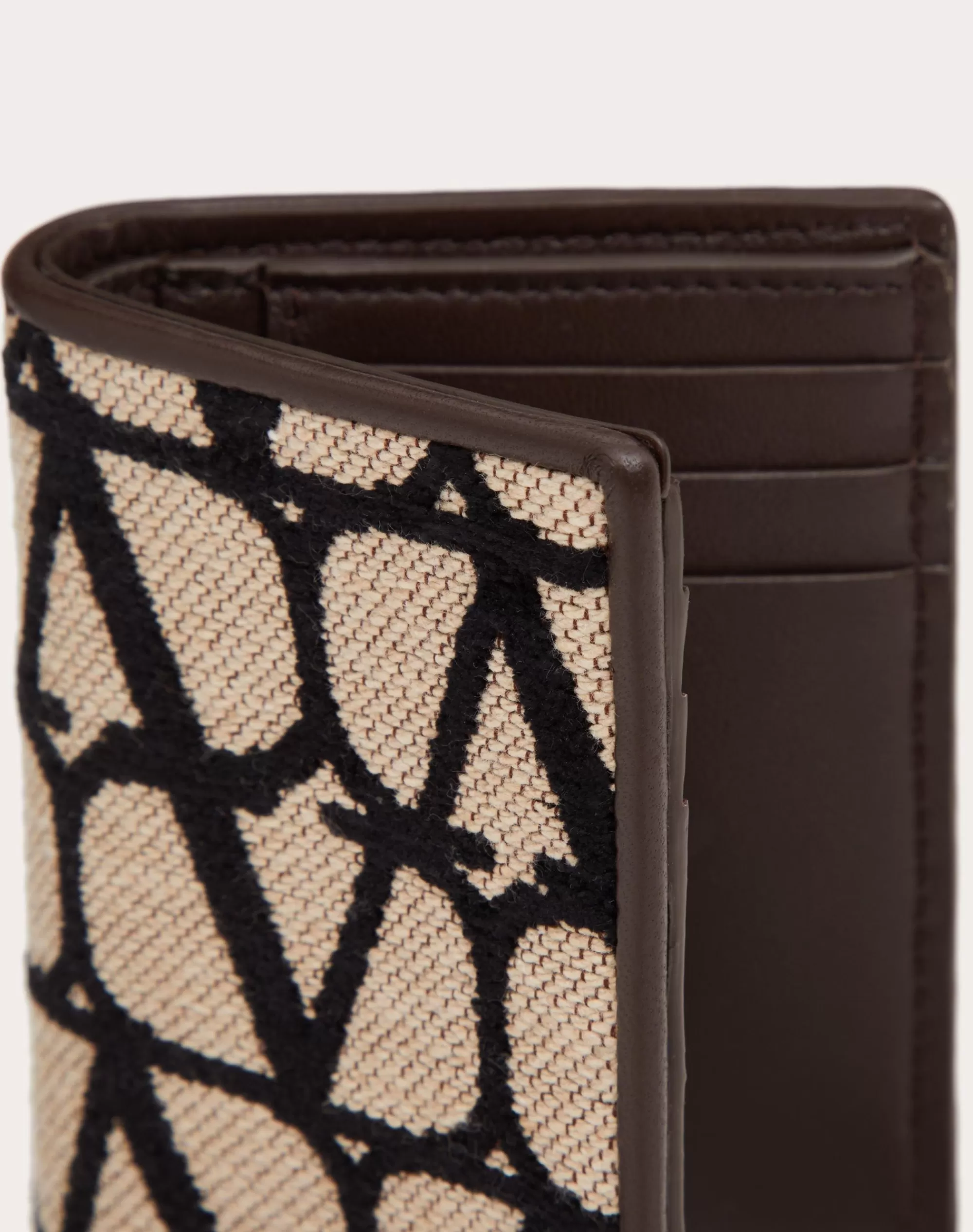 Valentino TOILE ICONOGRAPHE CARD CASE WITH LEATHER DETAILS Beige/black Cheap