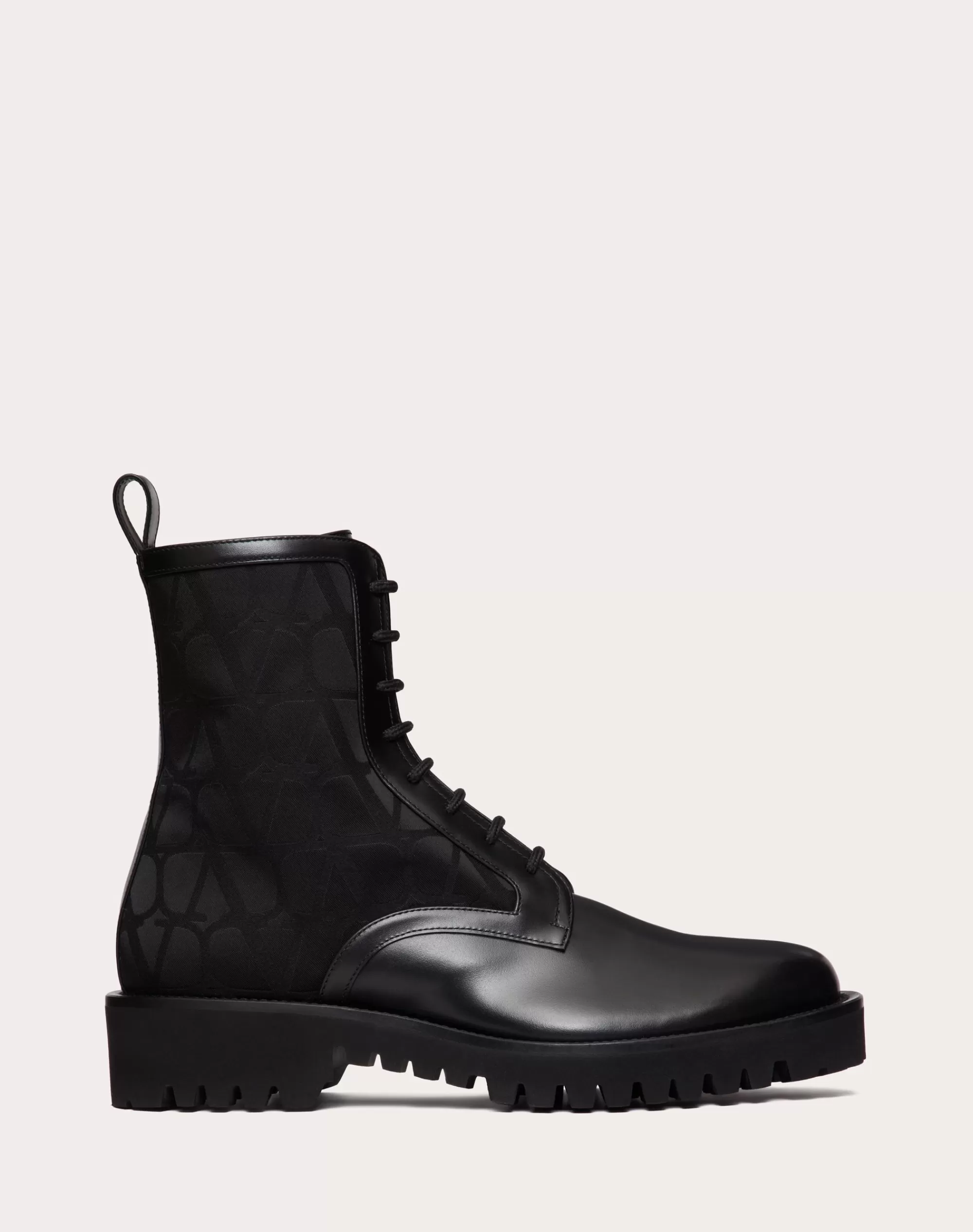 Valentino TOILE ICONOGRAPHE COMBAT BOOT IN TOILE ICONOGRAPHE TECHNICAL FABRIC AND CALFSKIN Black Best