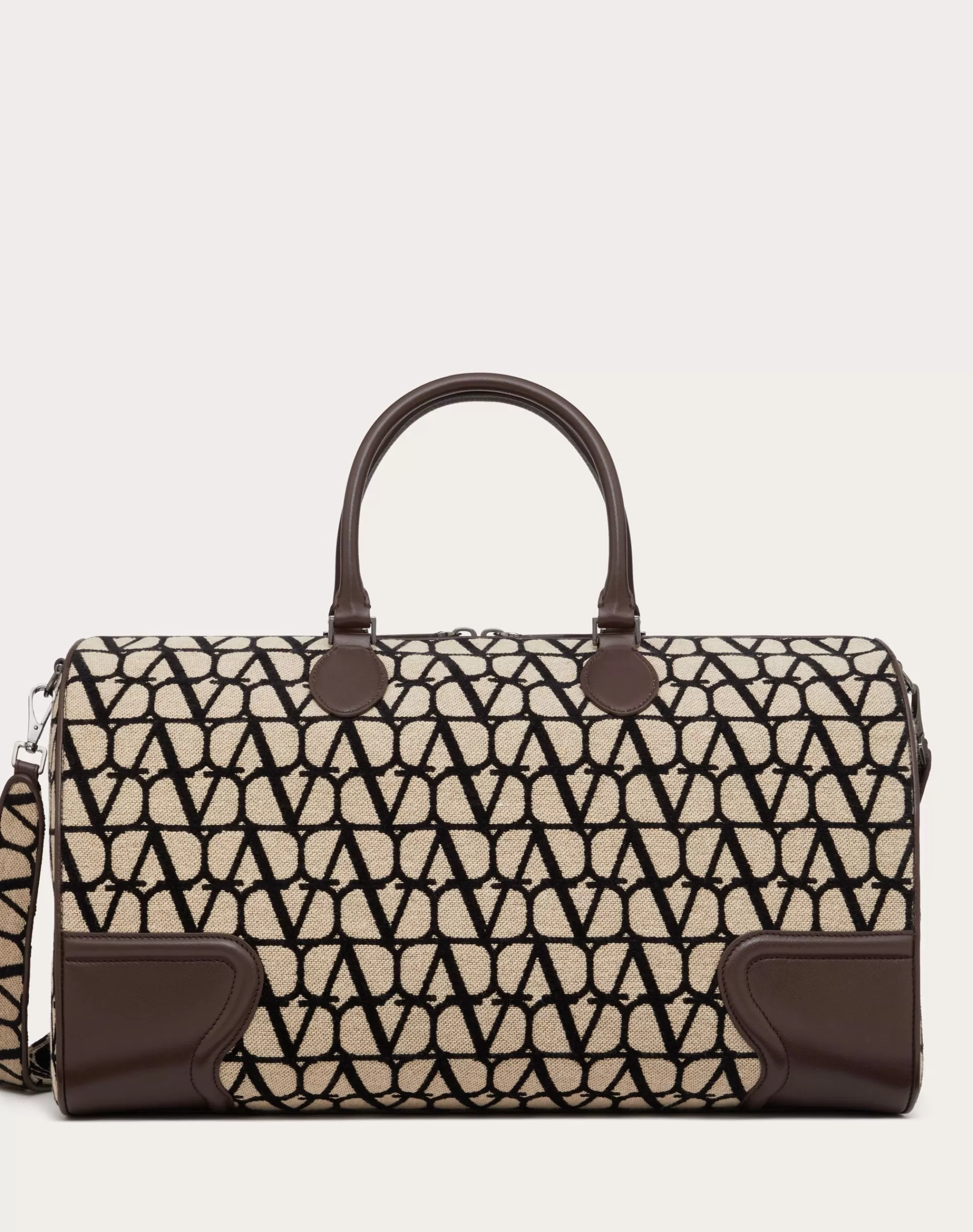 Valentino TOILE ICONOGRAPHE DUFFLE BAG WITH LEATHER DETAILING Beige/black Best