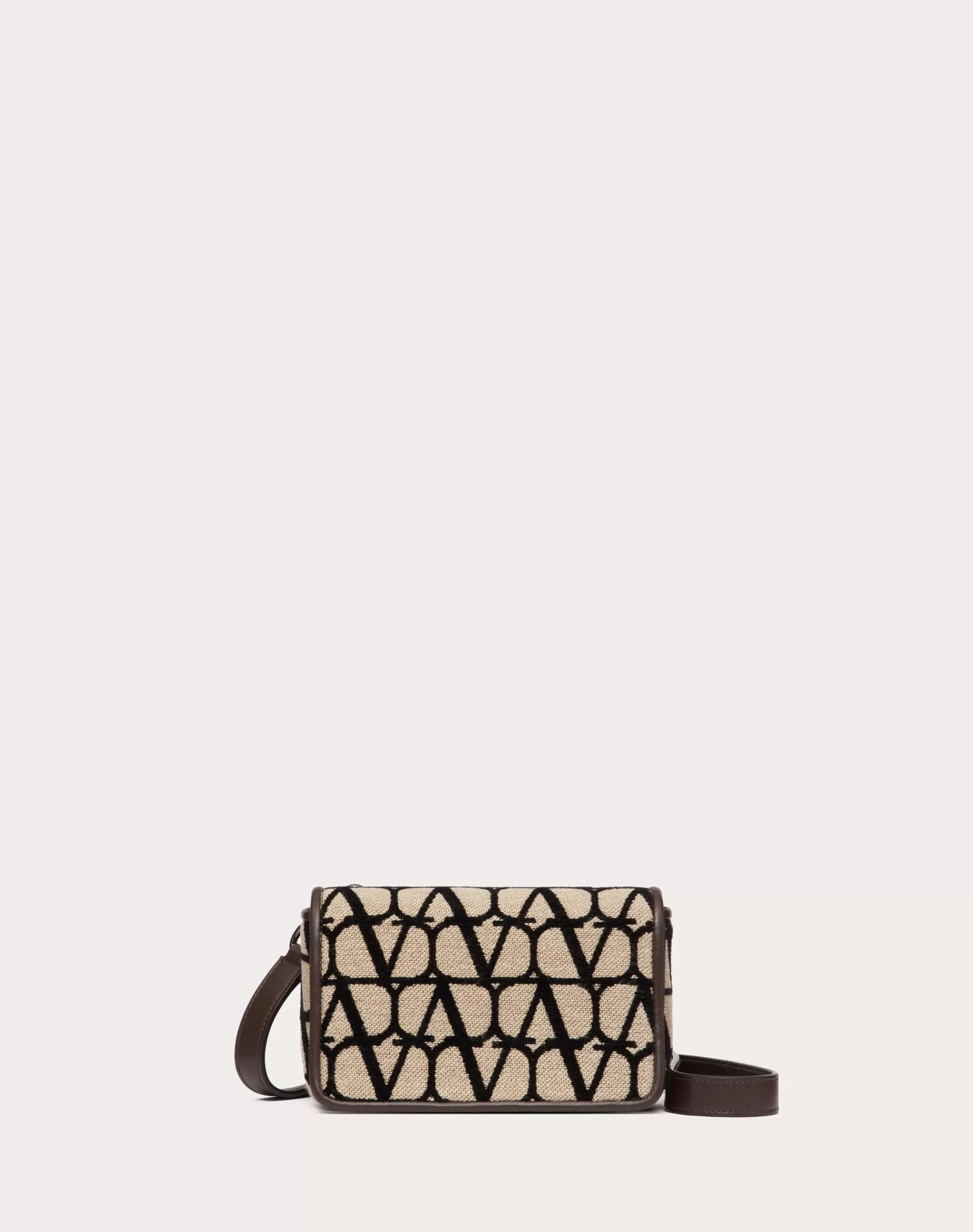 Valentino TOILE ICONOGRAPHE SHOULDER STRAP POUCH WITH LEATHER DETAILS Beige/black Clearance