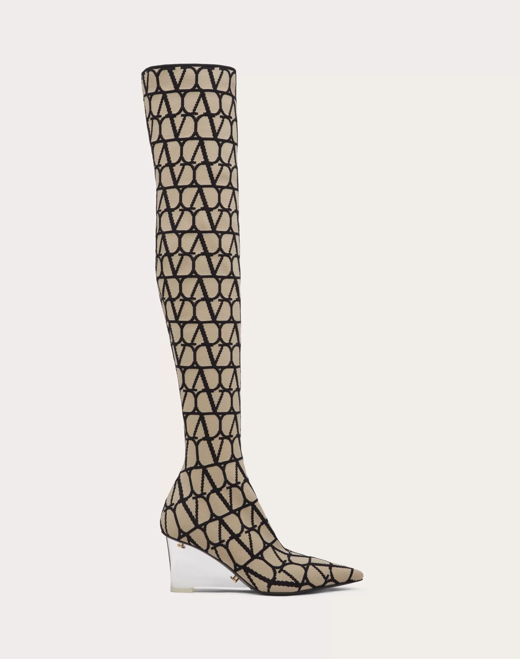 Valentino TOILE ICONOGRAPHE STRETCH KNIT OVER-THE-KNEE BOOT 75MM Beige/black Sale