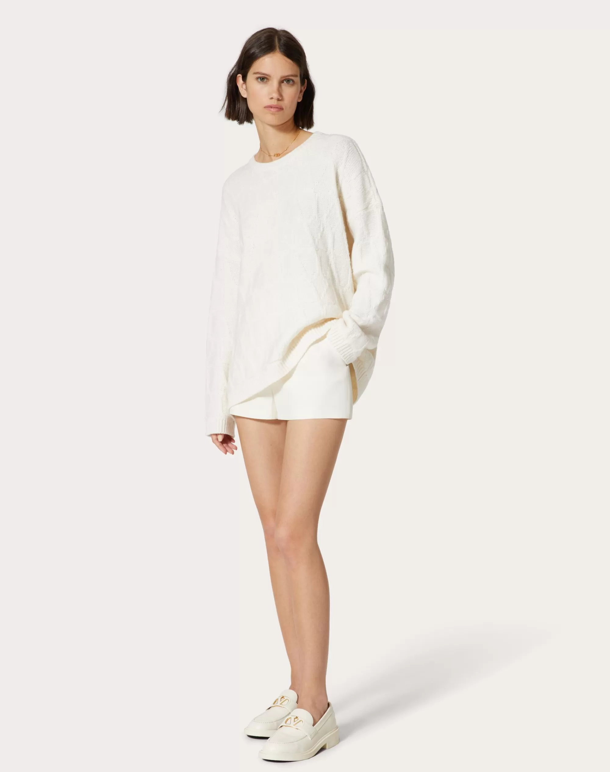 Valentino TOILE ICONOGRAPHE WOOL SWEATER Ivory Best Sale