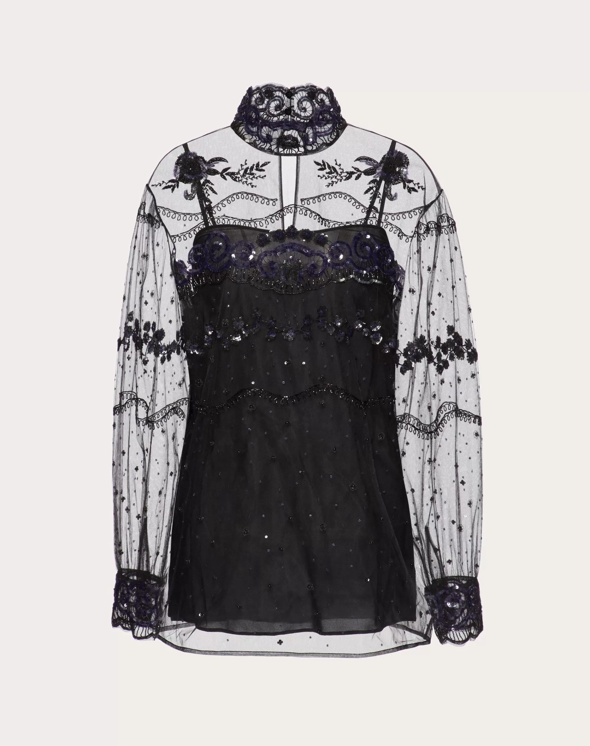 Valentino TULLE ILLUSIONE EMBROIDERED TOP Black Clearance