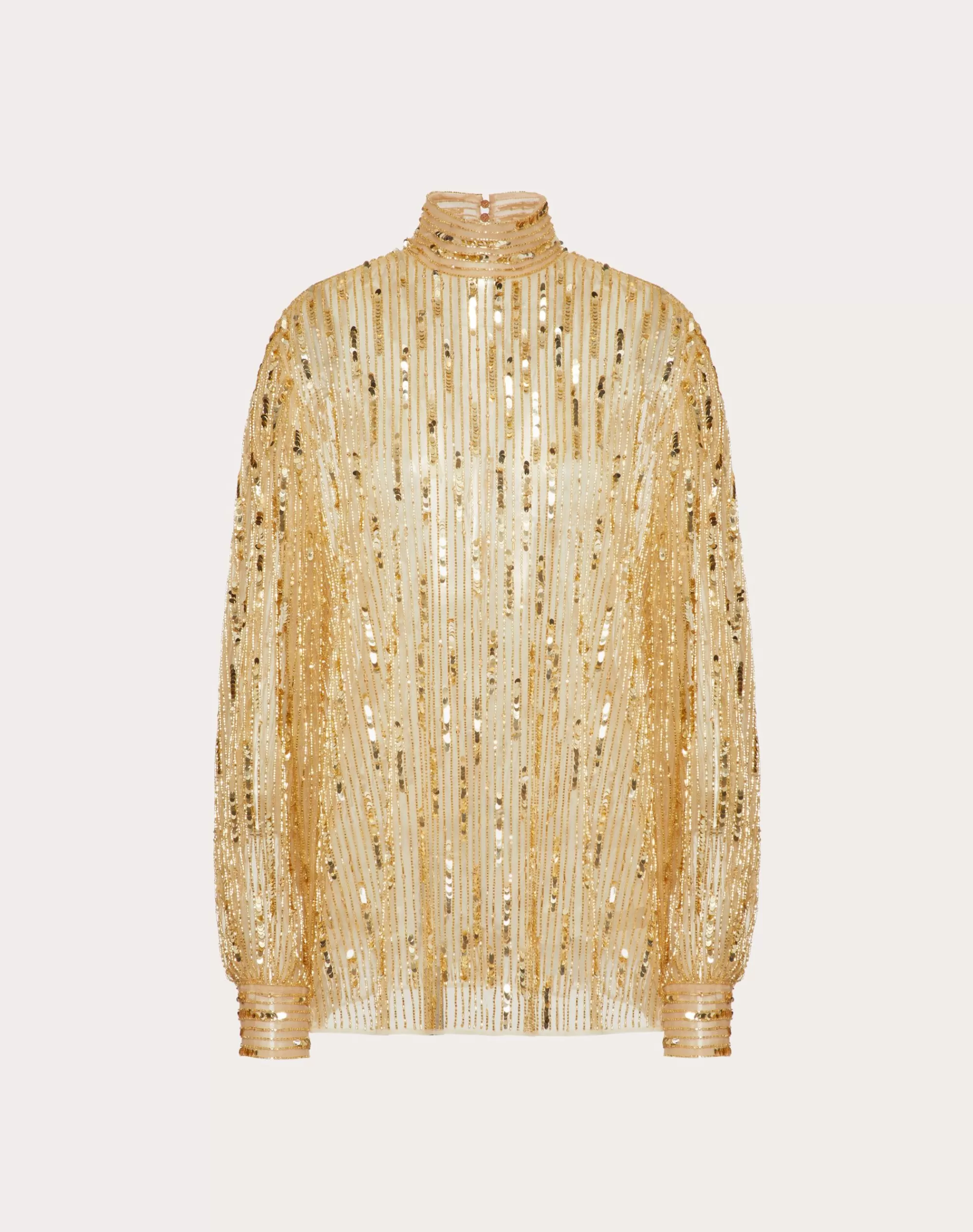 Valentino TULLE ILLUSIONE EMBROIDERED TOP Gold Outlet