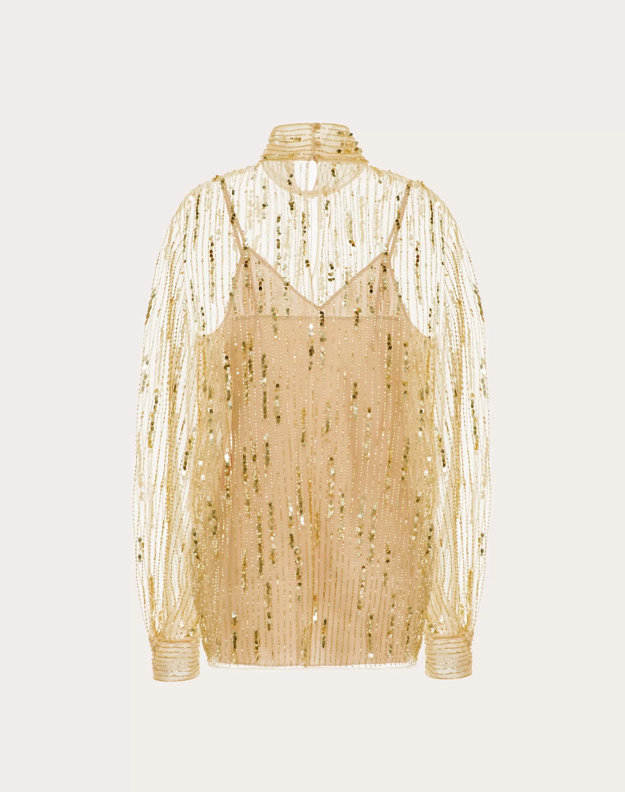 Valentino TULLE ILLUSIONE EMBROIDERED TOP Gold Outlet