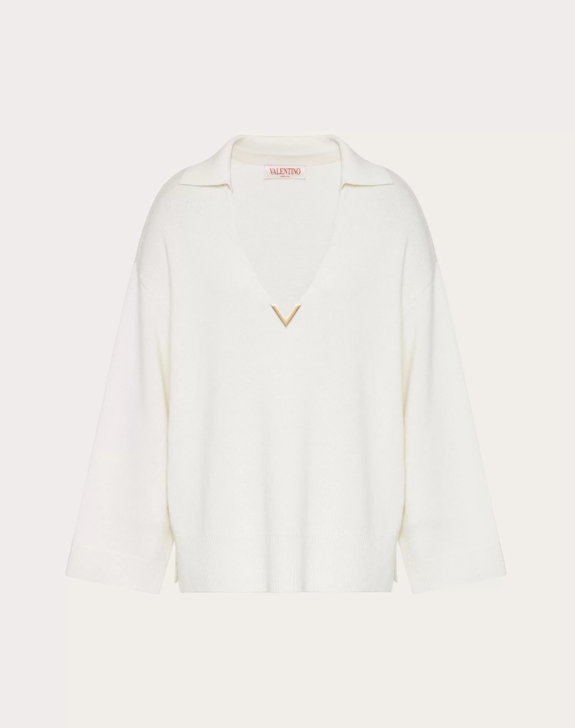 Valentino V GOLD CASHMERE JUMPER Ivory Cheap