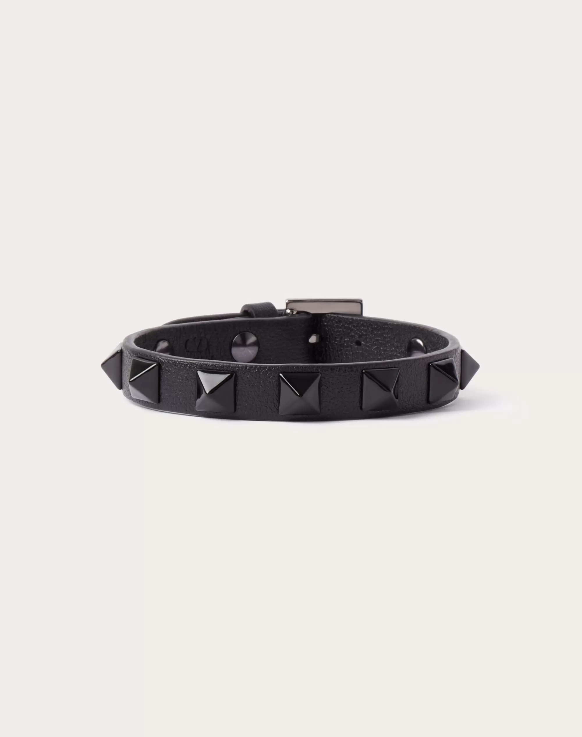 Valentino GARAVANI ROCKSTUD BRACELET IN LEATHER AND METAL Black Store