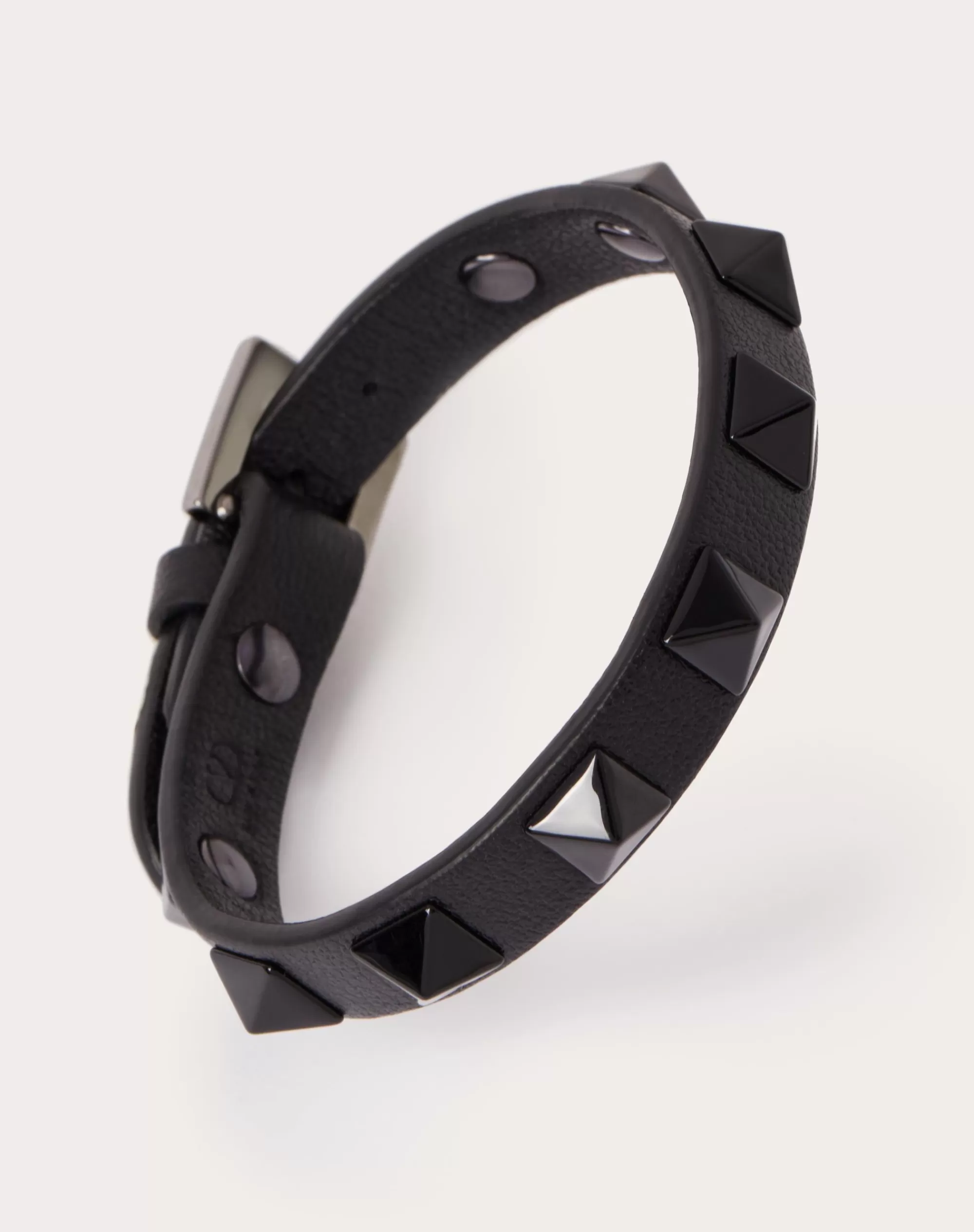 Valentino GARAVANI ROCKSTUD BRACELET IN LEATHER AND METAL Black Store