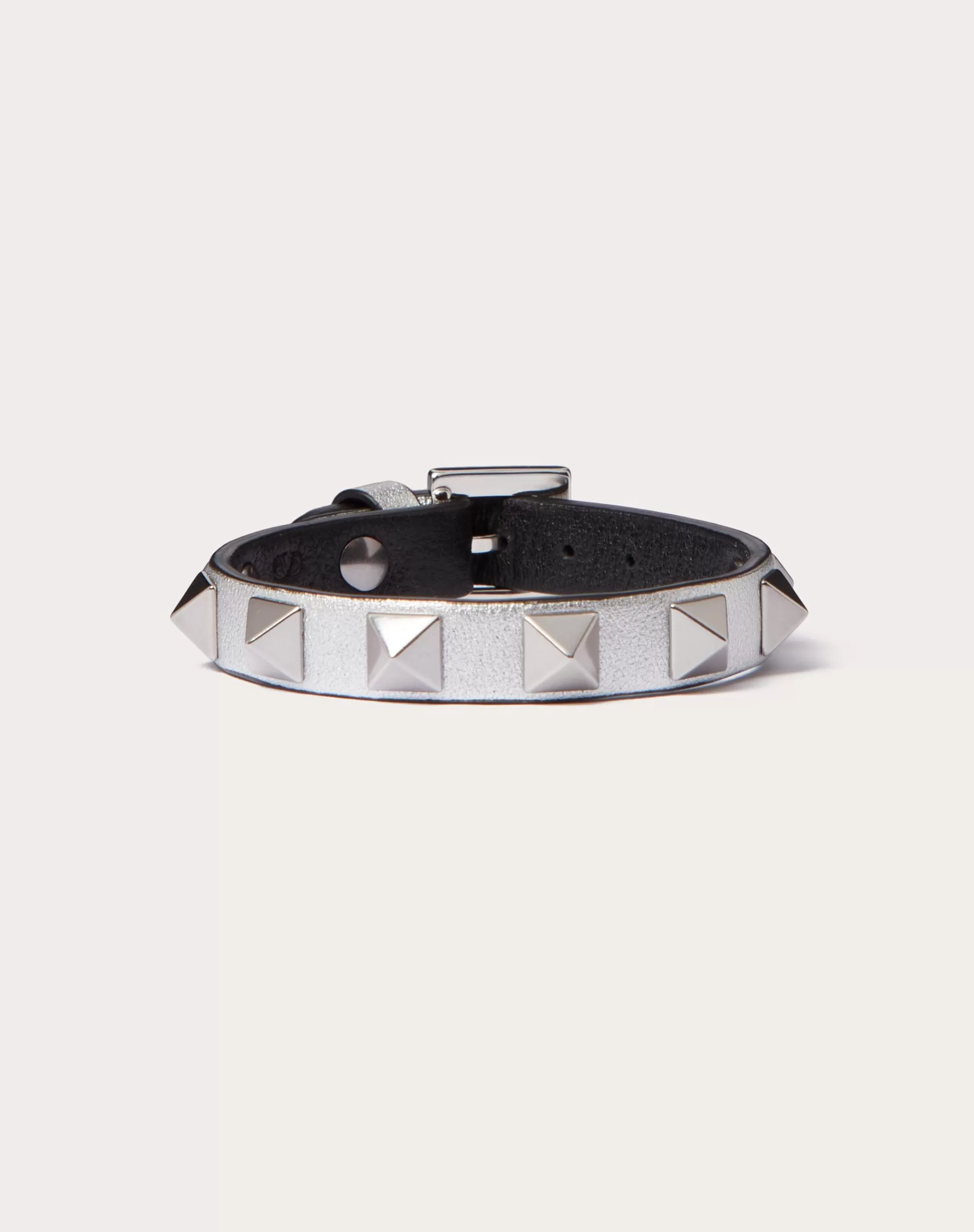 Valentino GARAVANI ROCKSTUD BRACELET IN LEATHER AND METAL Silver Sale