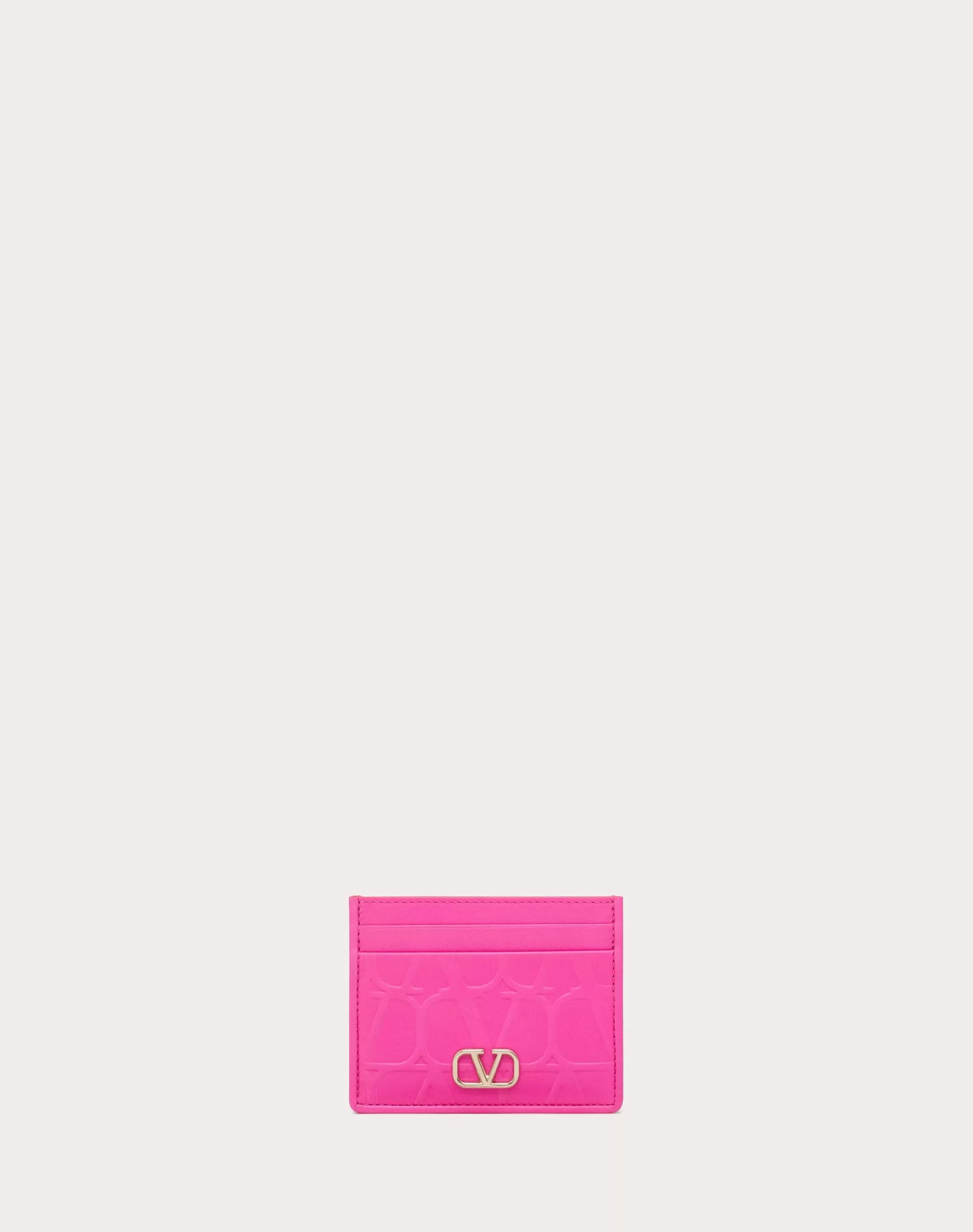 Valentino GARAVANI TOILE ICONOGRAPHE LEATHER CARDHOLDER IN CALFSKIN PinkPp New