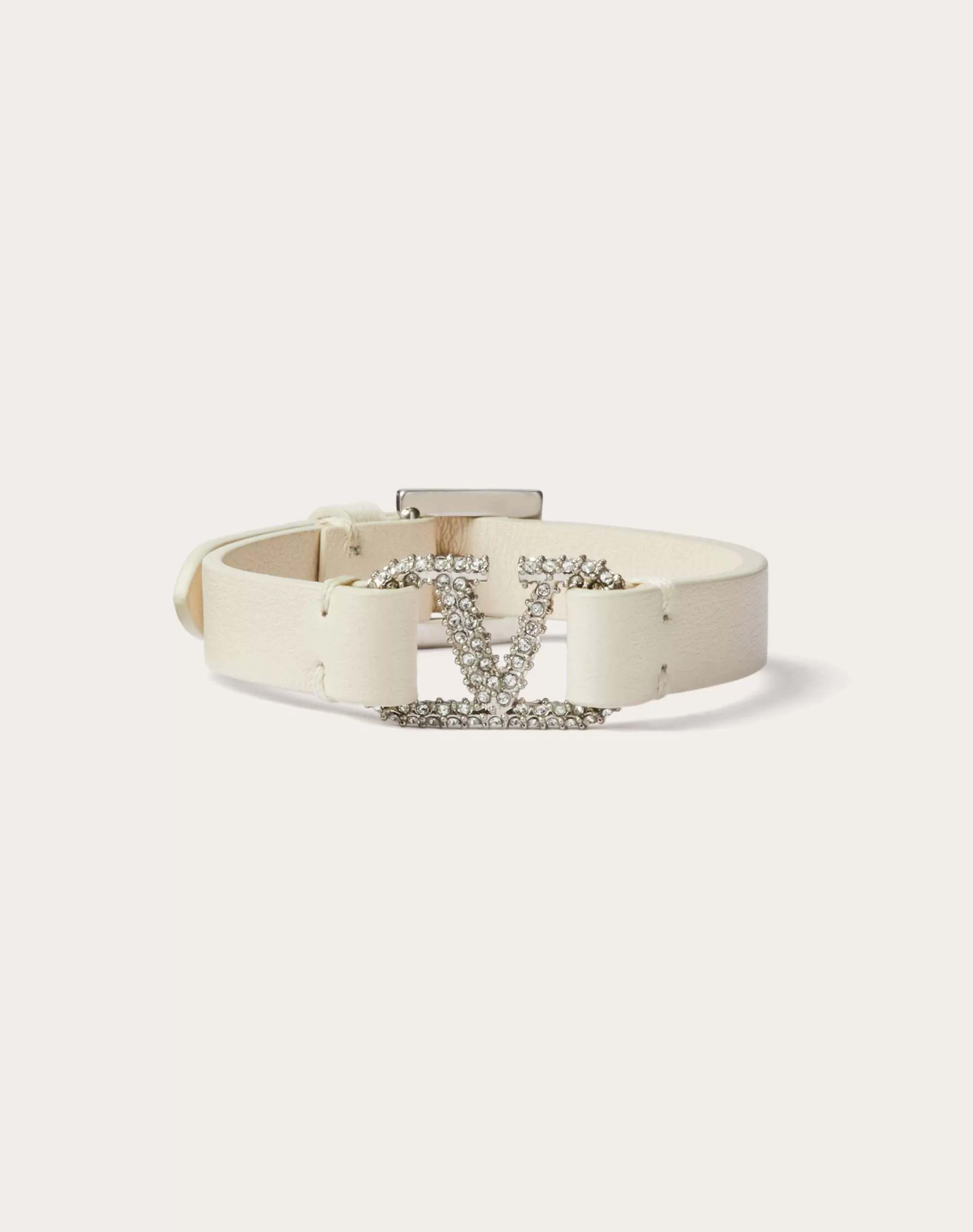 Valentino GARAVANI VLOGO SIGNATURE LEATHER AND CRYSTAL BRACELET LightIvory Cheap