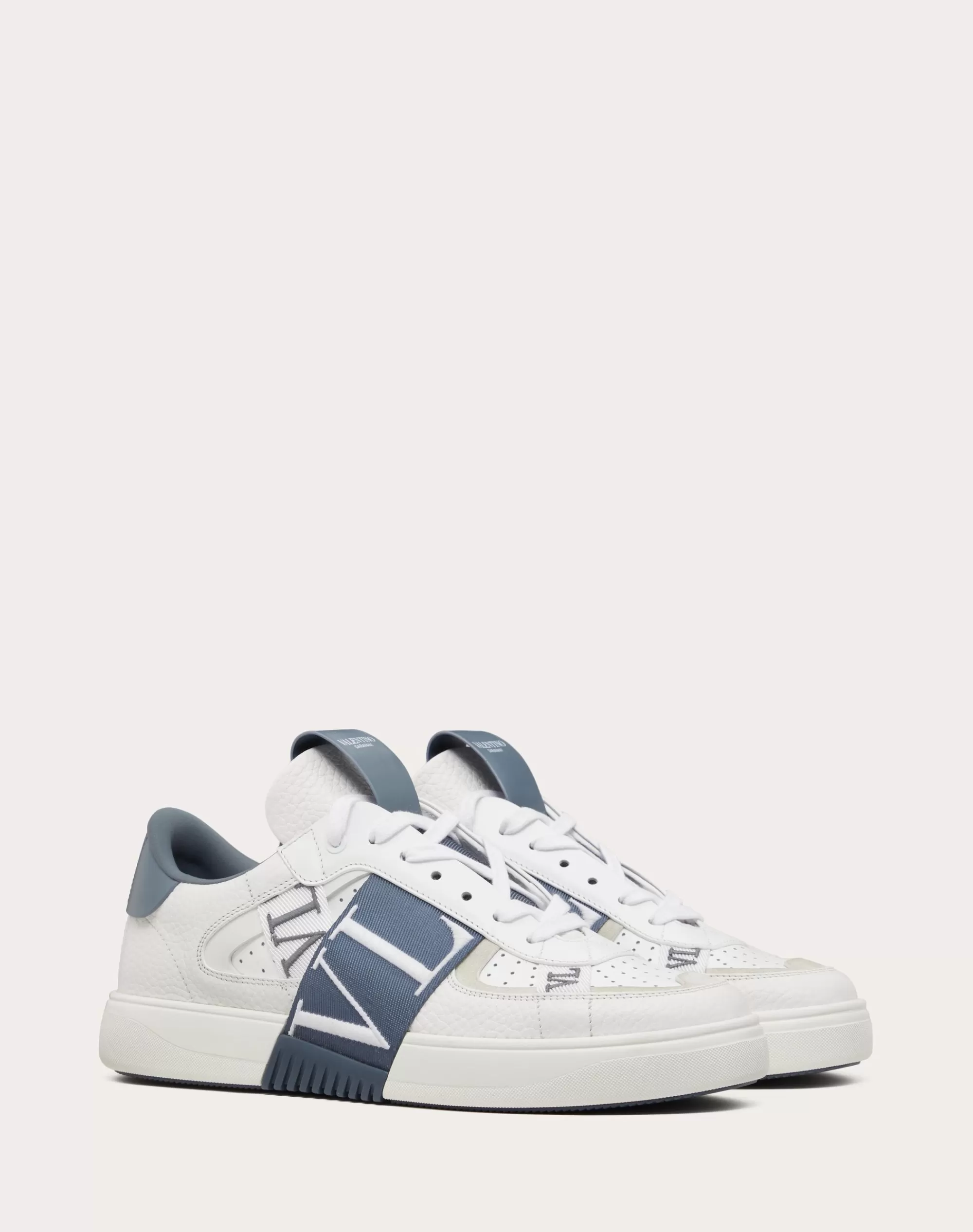 Valentino VL7N LOW-TOP CALFSKIN AND FABRIC SNEAKER WITH BANDS White/blue Hot