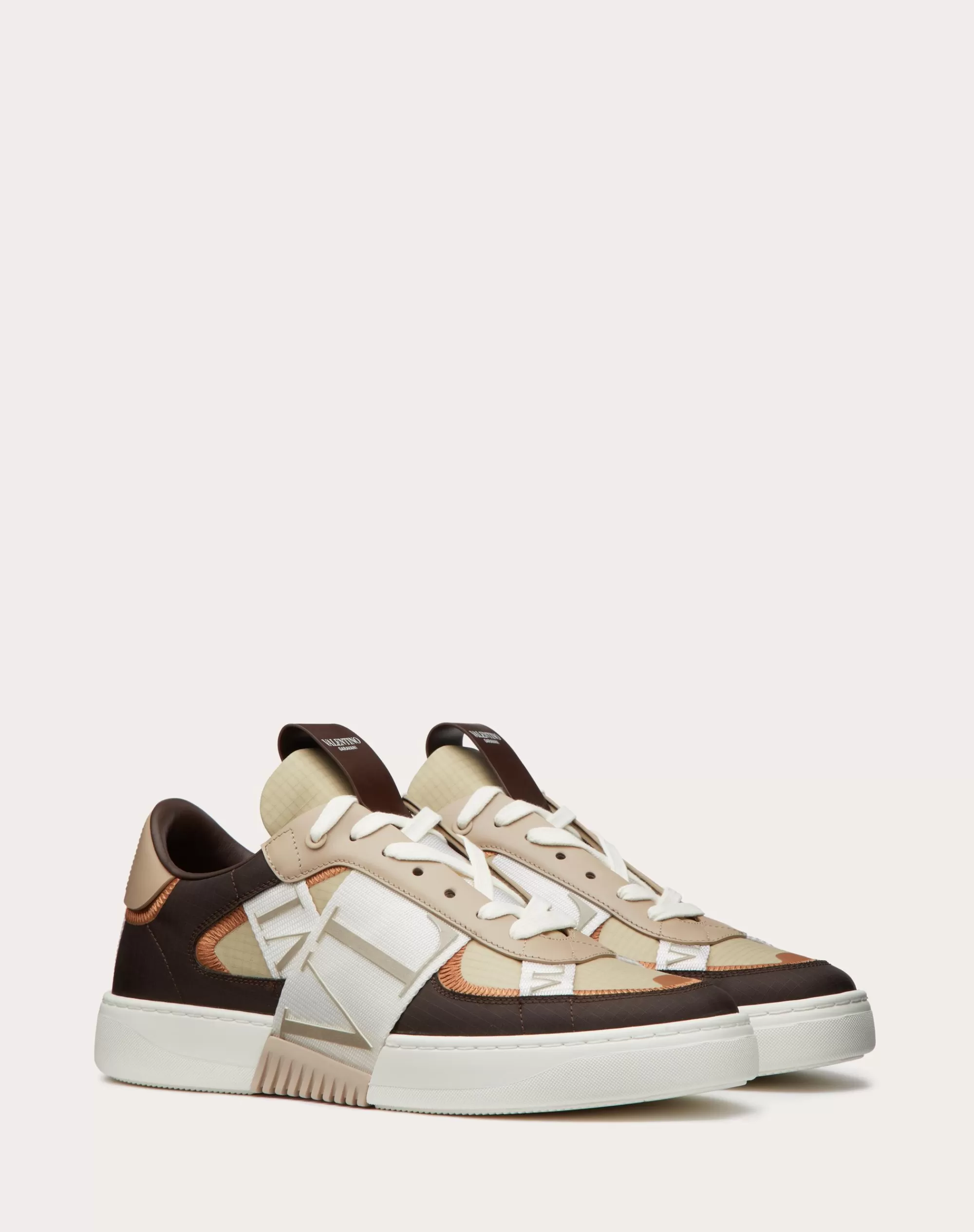 Valentino VL7N LOW-TOP CALFSKIN AND NYLON BANDED SNEAKER Fondant Cheap