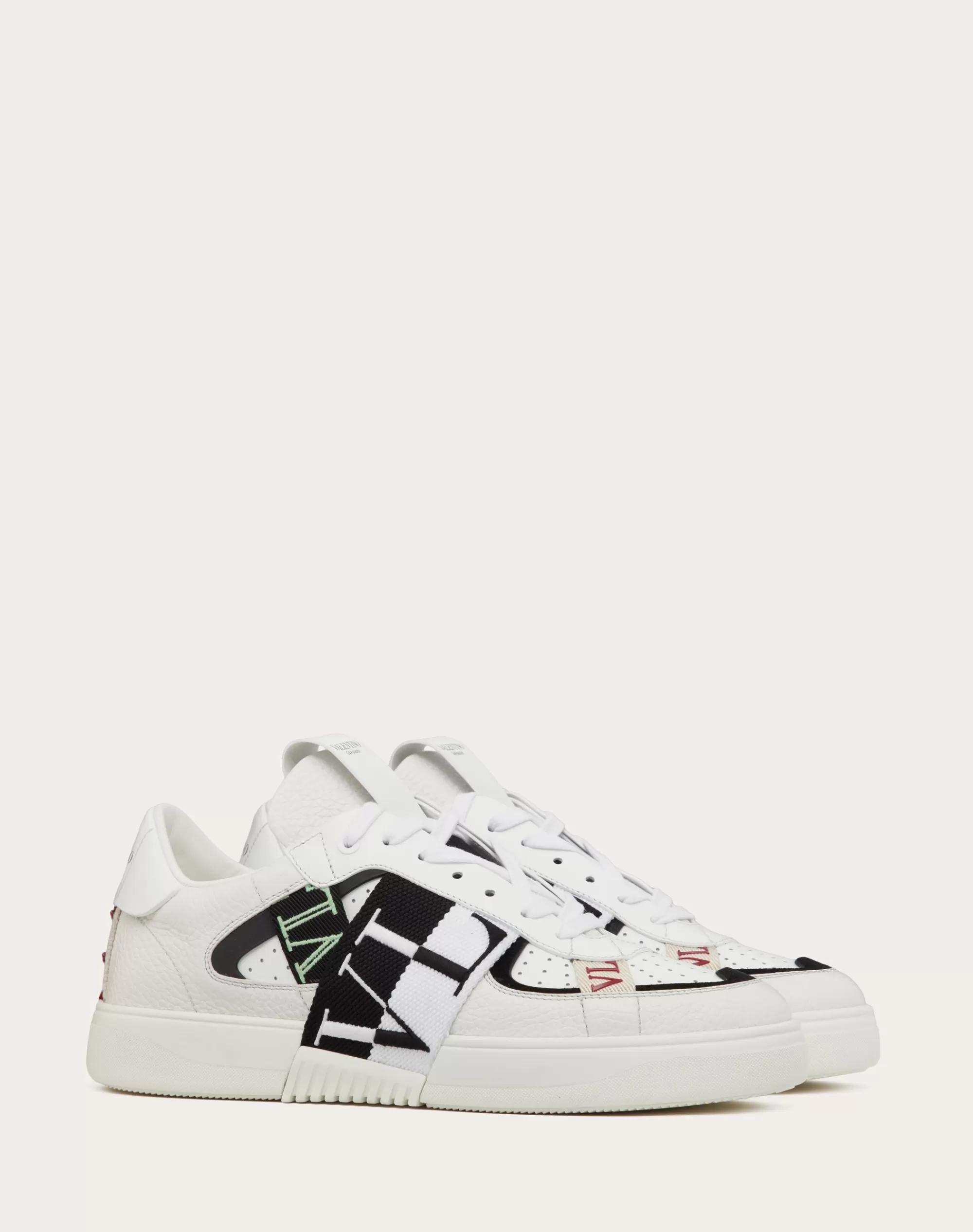 Valentino VL7N LOW-TOP IN BANDED CALFSKIN SNEAKER White/black/mint/ruby Cheap