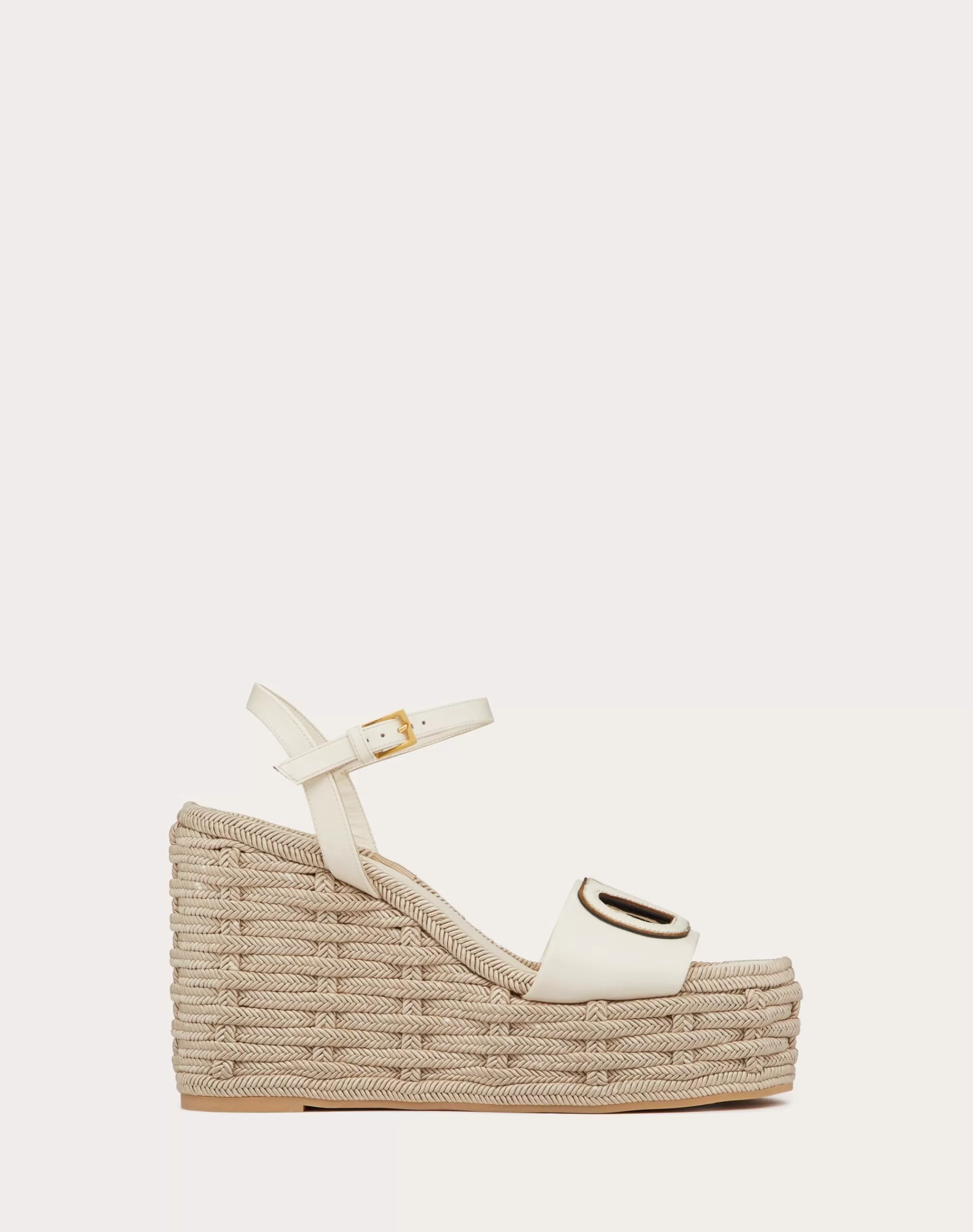 Valentino VLOGO CALFSKIN CUT-OUT WEDGE SANDAL 110MM Ivory/antiqueBrass Discount