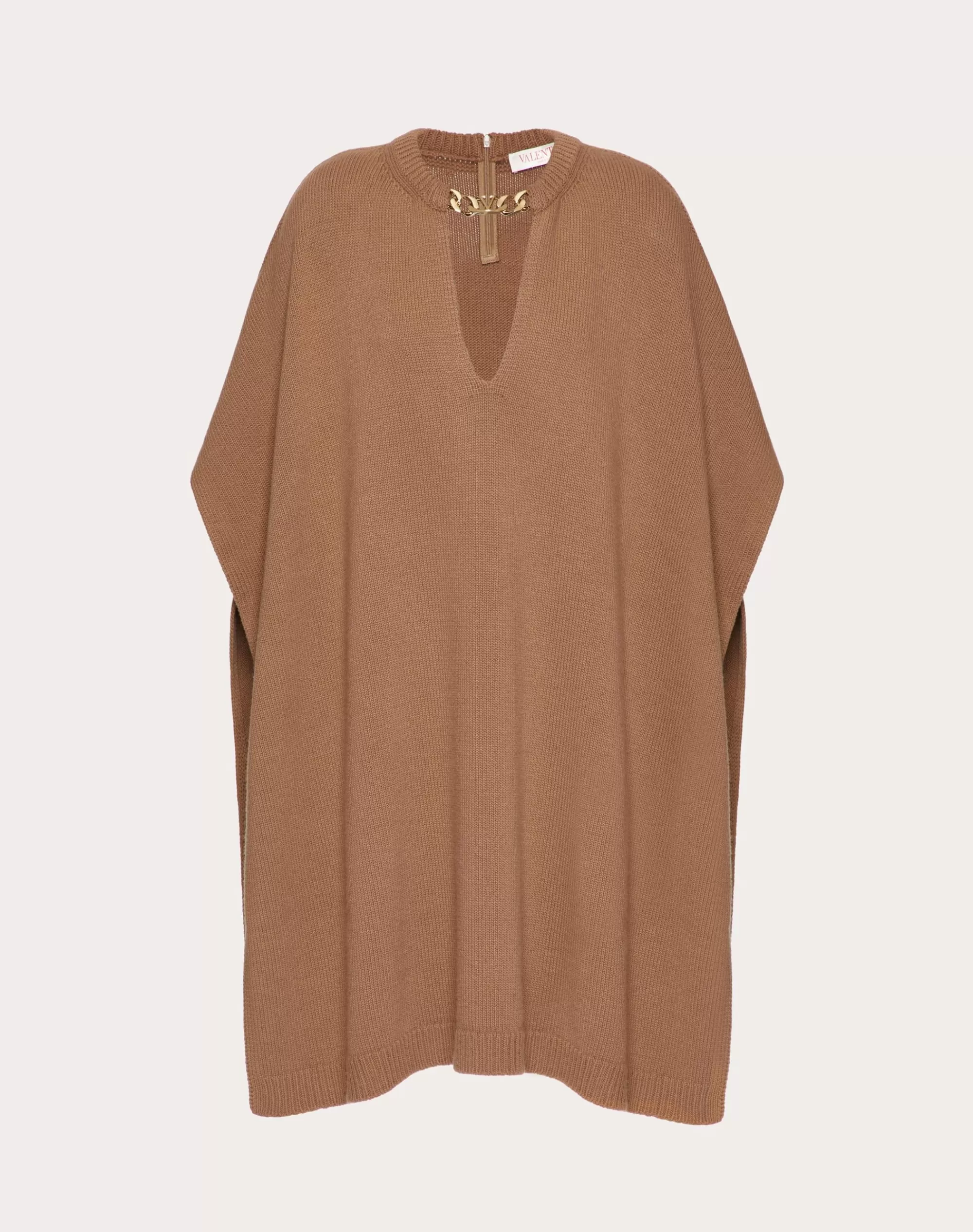 Valentino VLOGO CHAIN CAPE IN CASHMERE WOOL Camel Best Sale