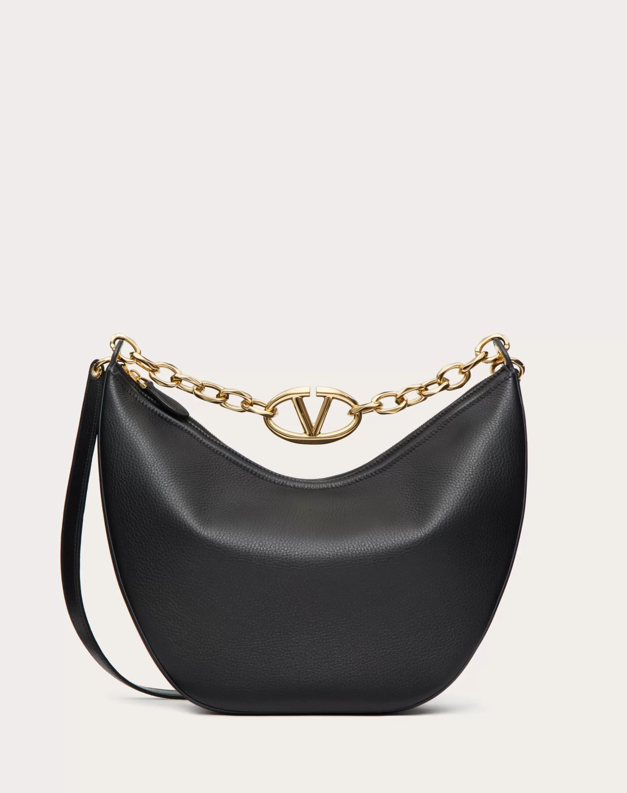 Valentino VLOGO MOON MEDIUM GRAINY CALFSKIN HOBO BAG WITH CHAIN Cheap