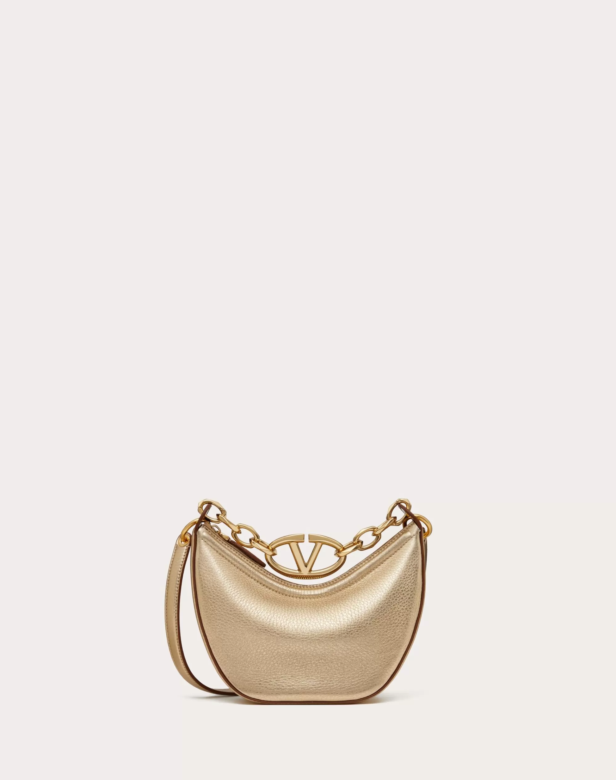 Valentino VLOGO MOON MINI HOBO BAG IN METALLIC CALFSKIN WITH CHAIN Gold Outlet