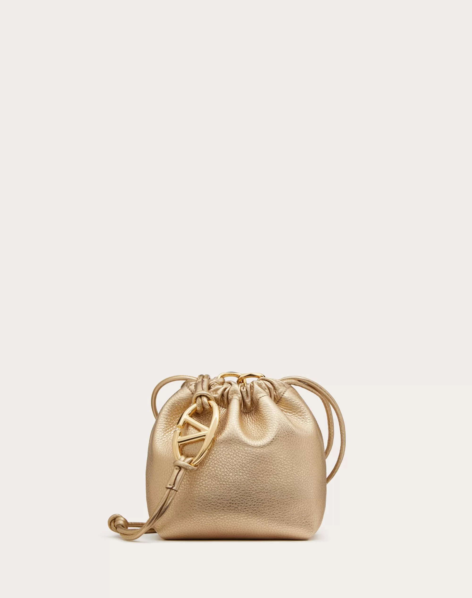 Valentino VLOGO POUF METALLIC LEATHER MINI BUCKET BAG Gold Shop