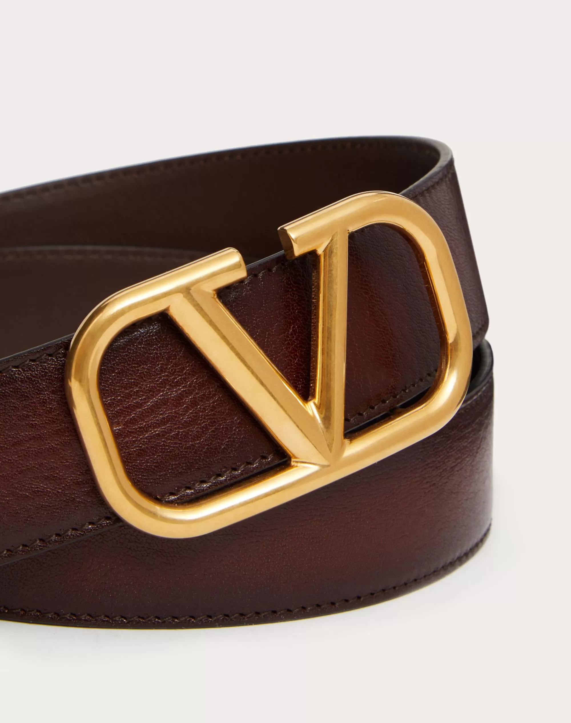 Valentino VLOGO SIGNATURE BELT IN OMBRÉ COWHIDE Brown Hot