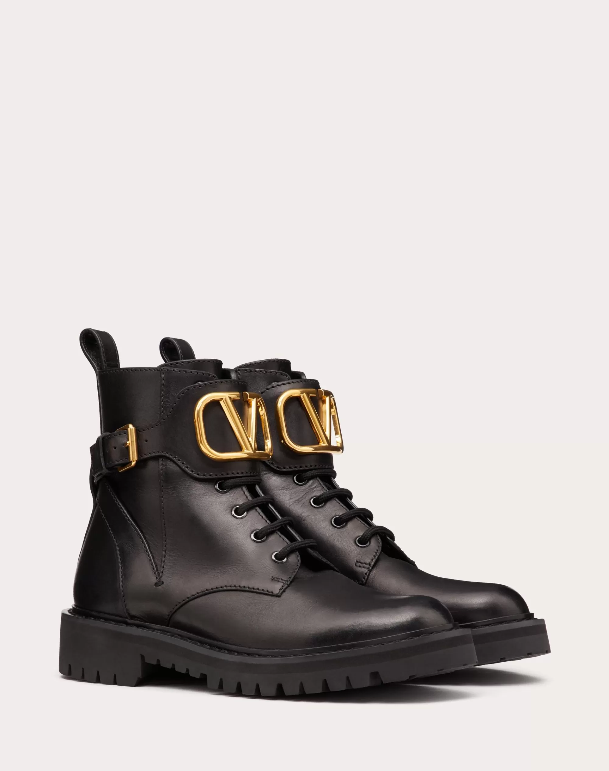 Valentino VLOGO SIGNATURE CALFSKIN COMBAT BOOT 35MM / .8 IN. Black Flash Sale