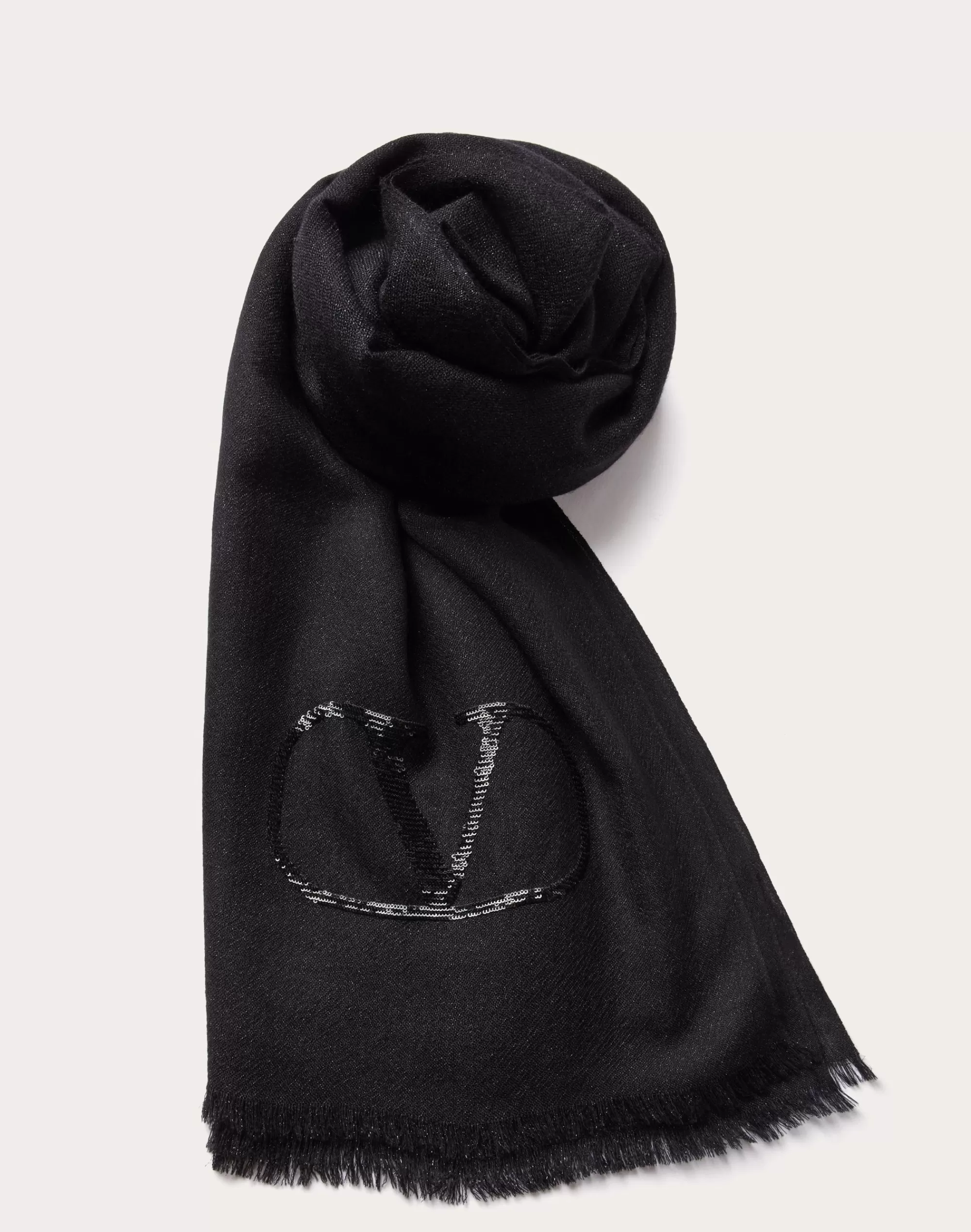 Valentino VLOGO SIGNATURE CASHMERE AND SILK SHAWL WITH LUREX LOGO Discount