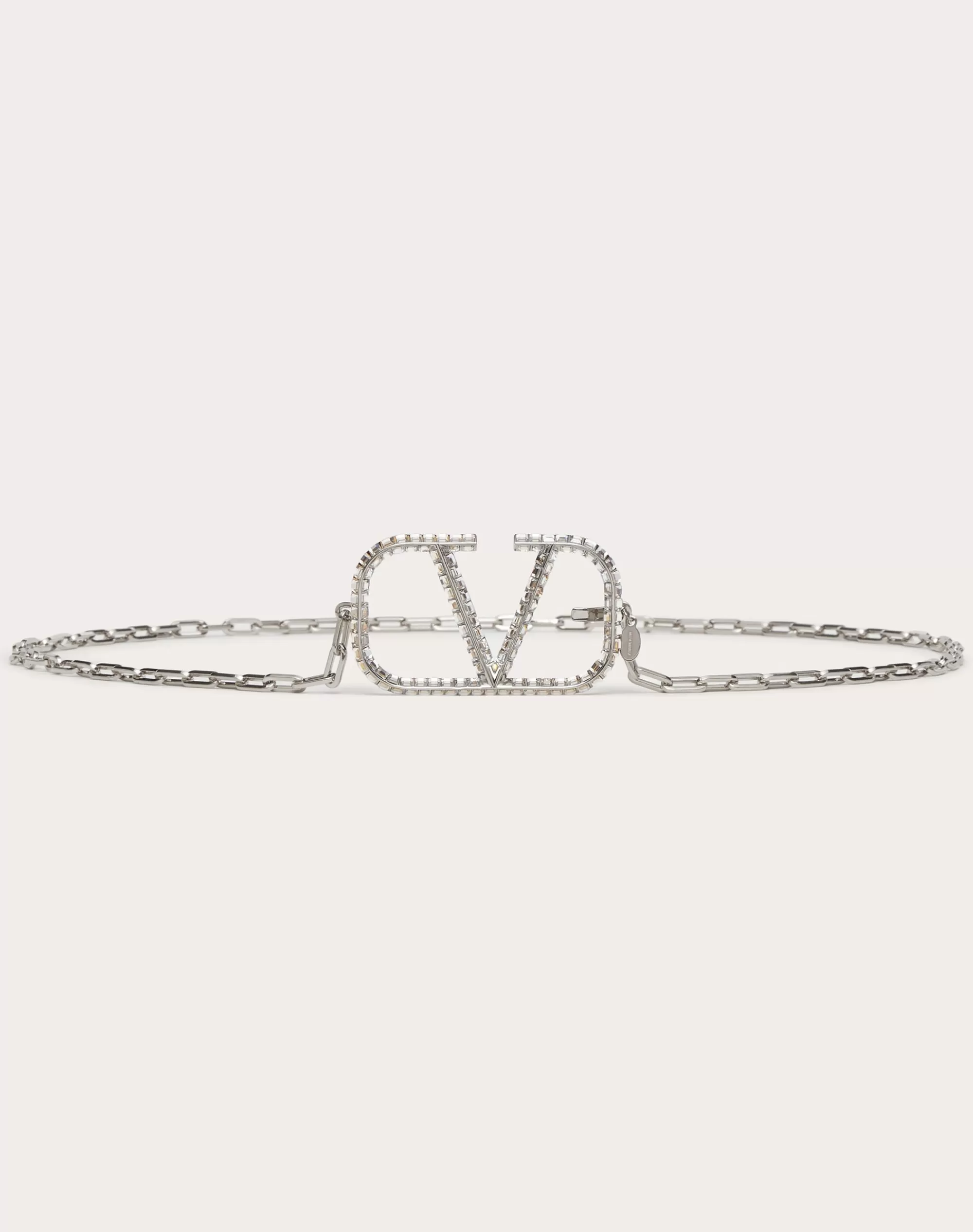 Valentino VLOGO SIGNATURE CHAIN BELT Palladium/crystal Cheap