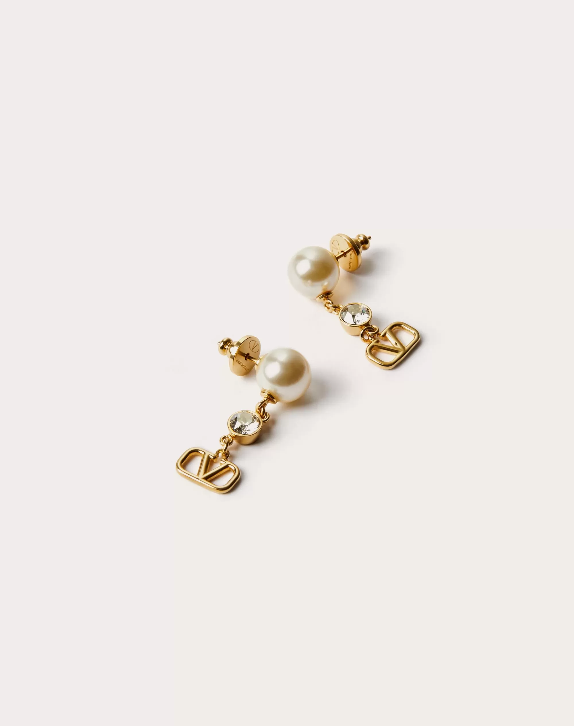 Valentino VLOGO SIGNATURE EARRINGS IN METAL, PEARL AND SWAROVSKI® CRYSTALS Gold Shop