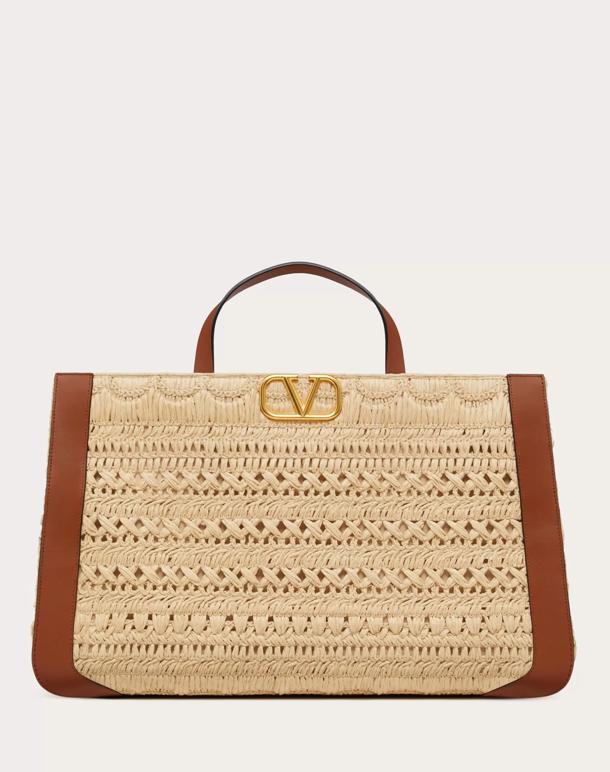 Valentino VLOGO SIGNATURE EMBROIDERED RAFFIA HANDBAG Natural/saddleBrown Hot