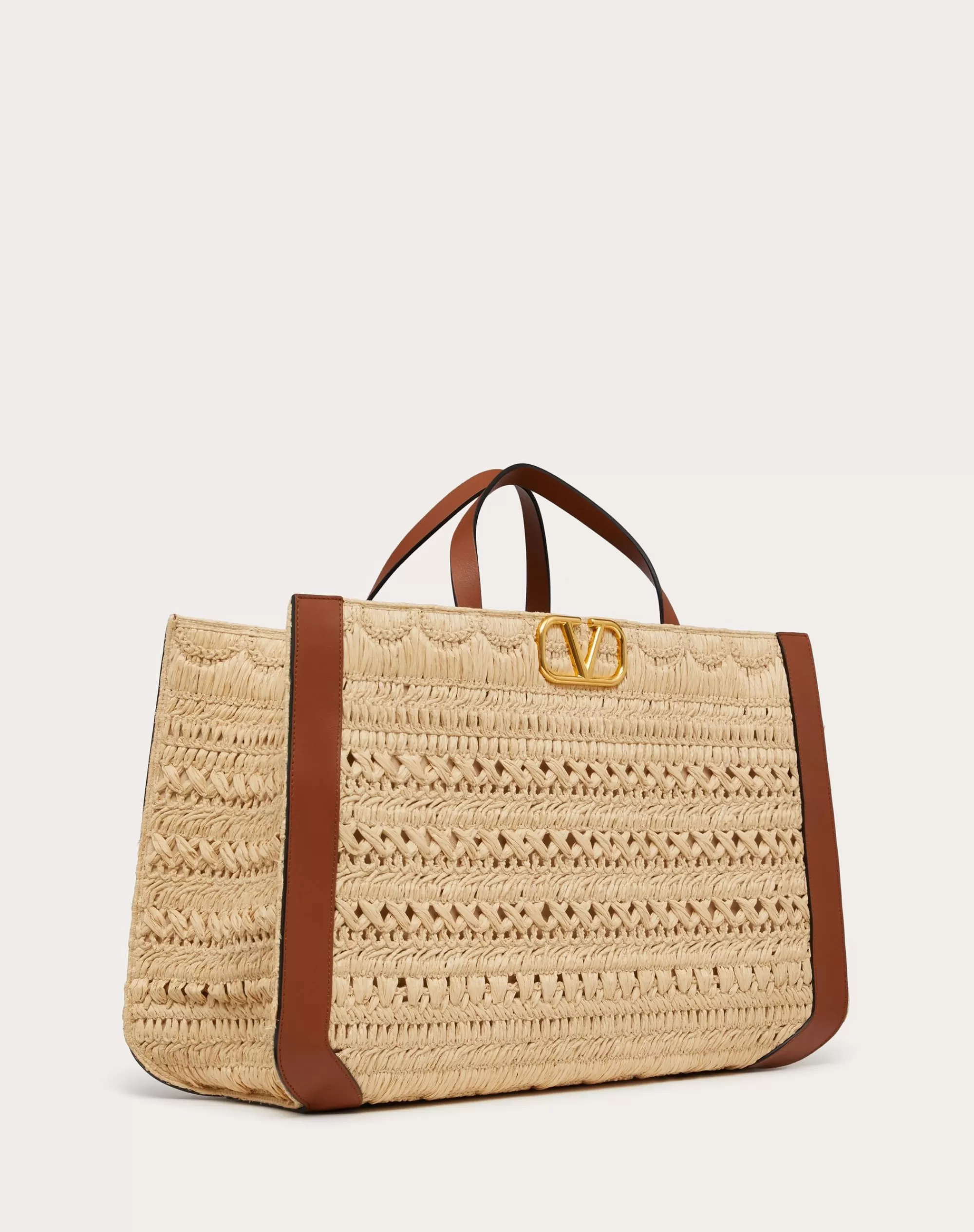 Valentino VLOGO SIGNATURE EMBROIDERED RAFFIA HANDBAG Natural/saddleBrown Hot